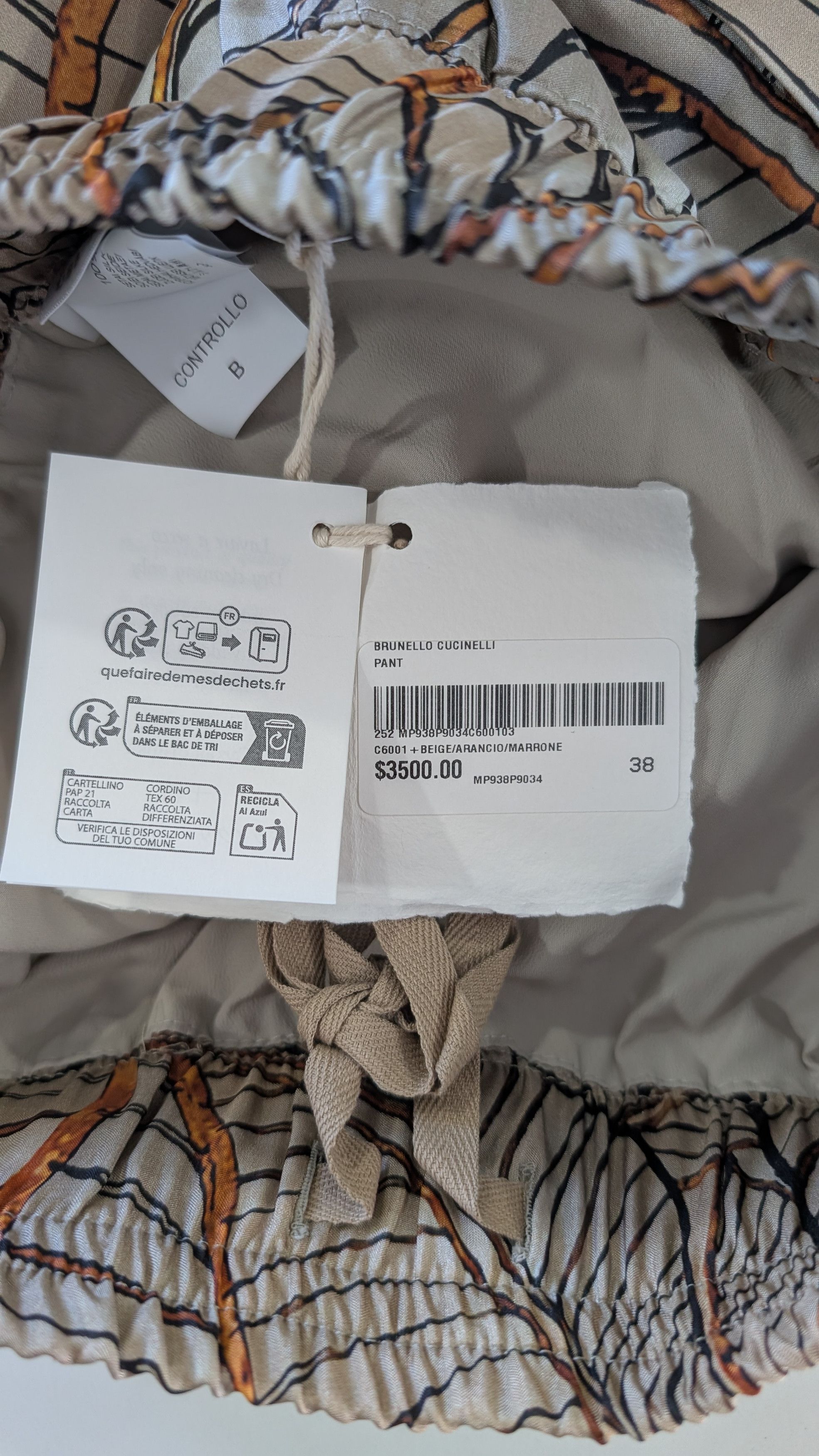 Brunello Cucinelli Brunello Cucinelli Silk Wide Leg Leaf Print Beige Size 2 Size 26" / US 2 / IT 38 - 4 Thumbnail
