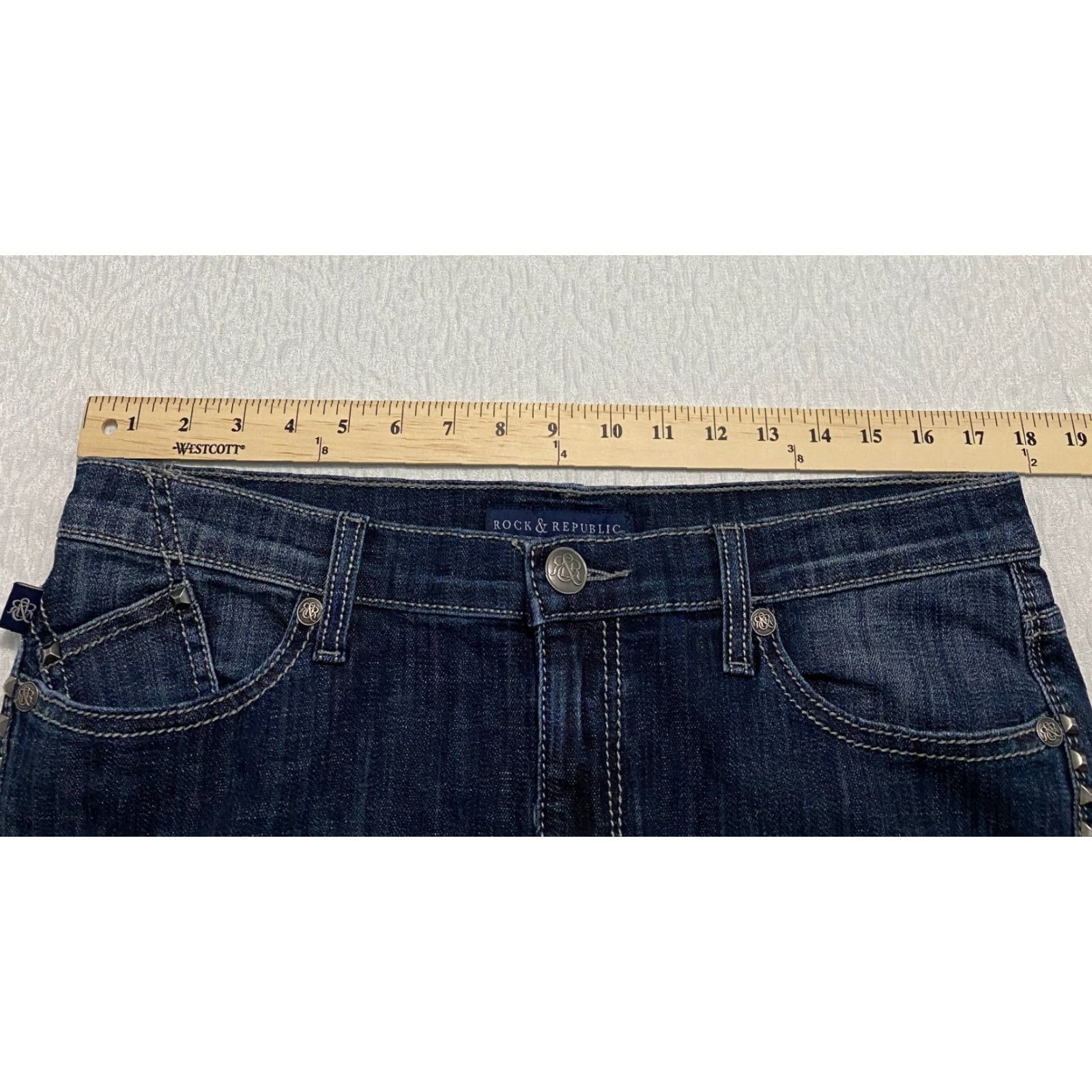 Vintage VINTAGE Rock & Republic Kasandra Capri Womens 14 Blue Denim Jeans 5-Pocket Stretch Flap Pockets Regular Jeans Womens Size ONE SIZE - 5 Thumbnail