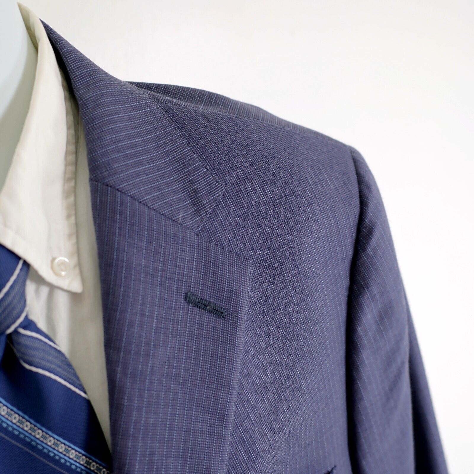 Hart Schaffner Marx Hart Schaffner Marx Light Blue Worsted Wool Striped Suit 46S Size 46S - 5 Thumbnail