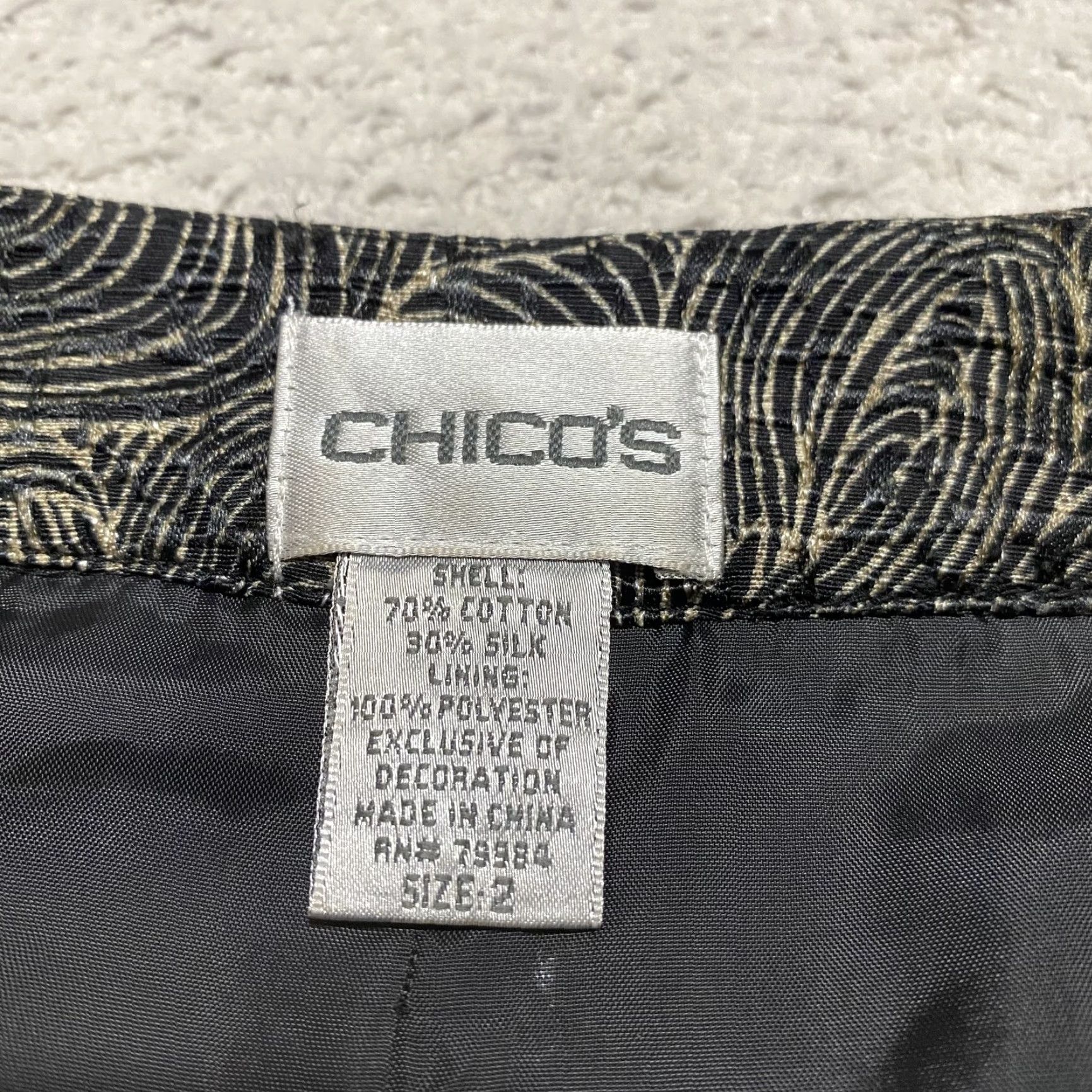 Vintage Chico's Blazer Shirt Womens Large Black Silk Blend Geometric Beaded Embellished Size L / US 10 / IT 46 - 3 Thumbnail