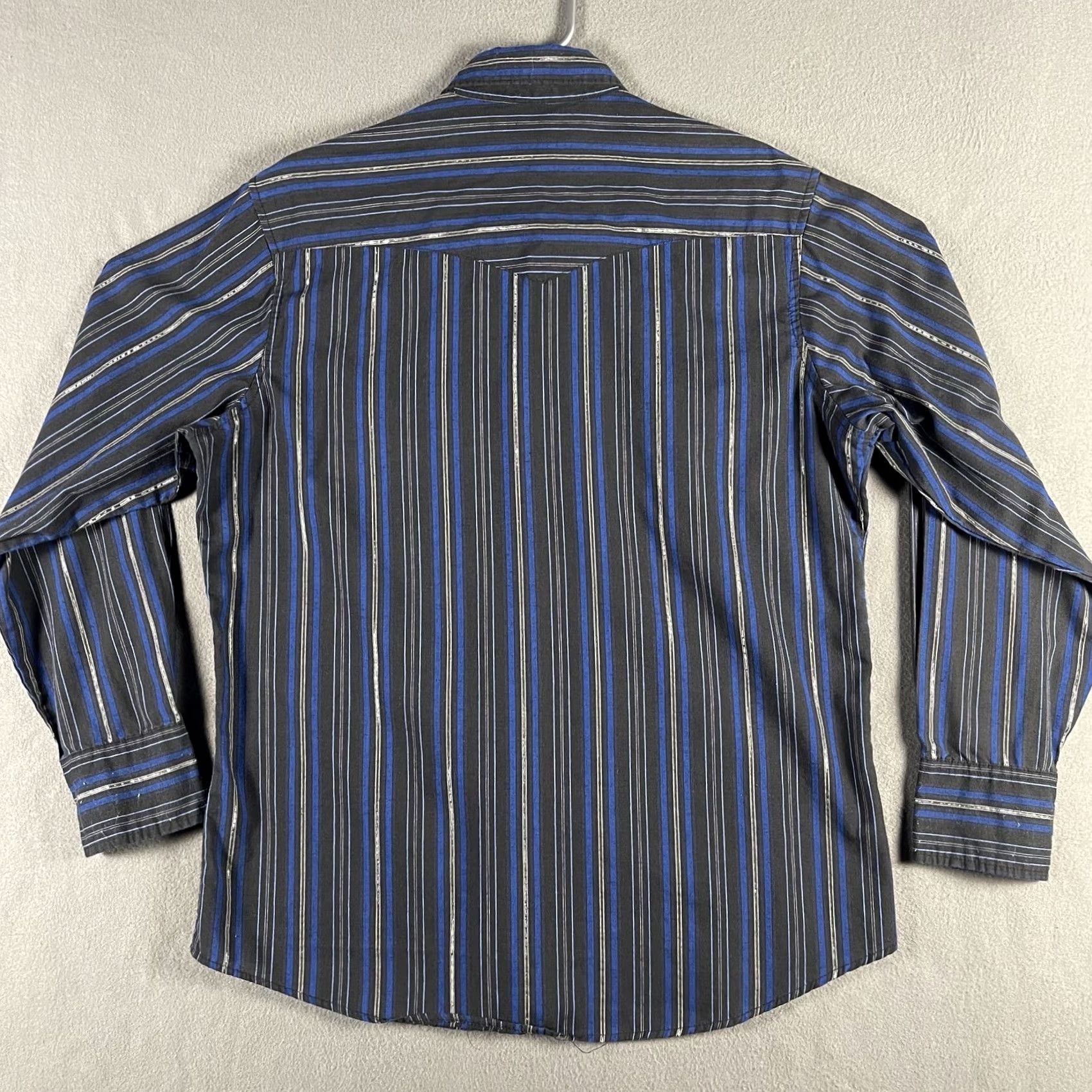 Wrangler Wrangler Wrancher Shirt Mens Large Black Blue Western Pearl Snap Striped Rodeo Size US L / EU 52-54 / 3 - 5 Thumbnail