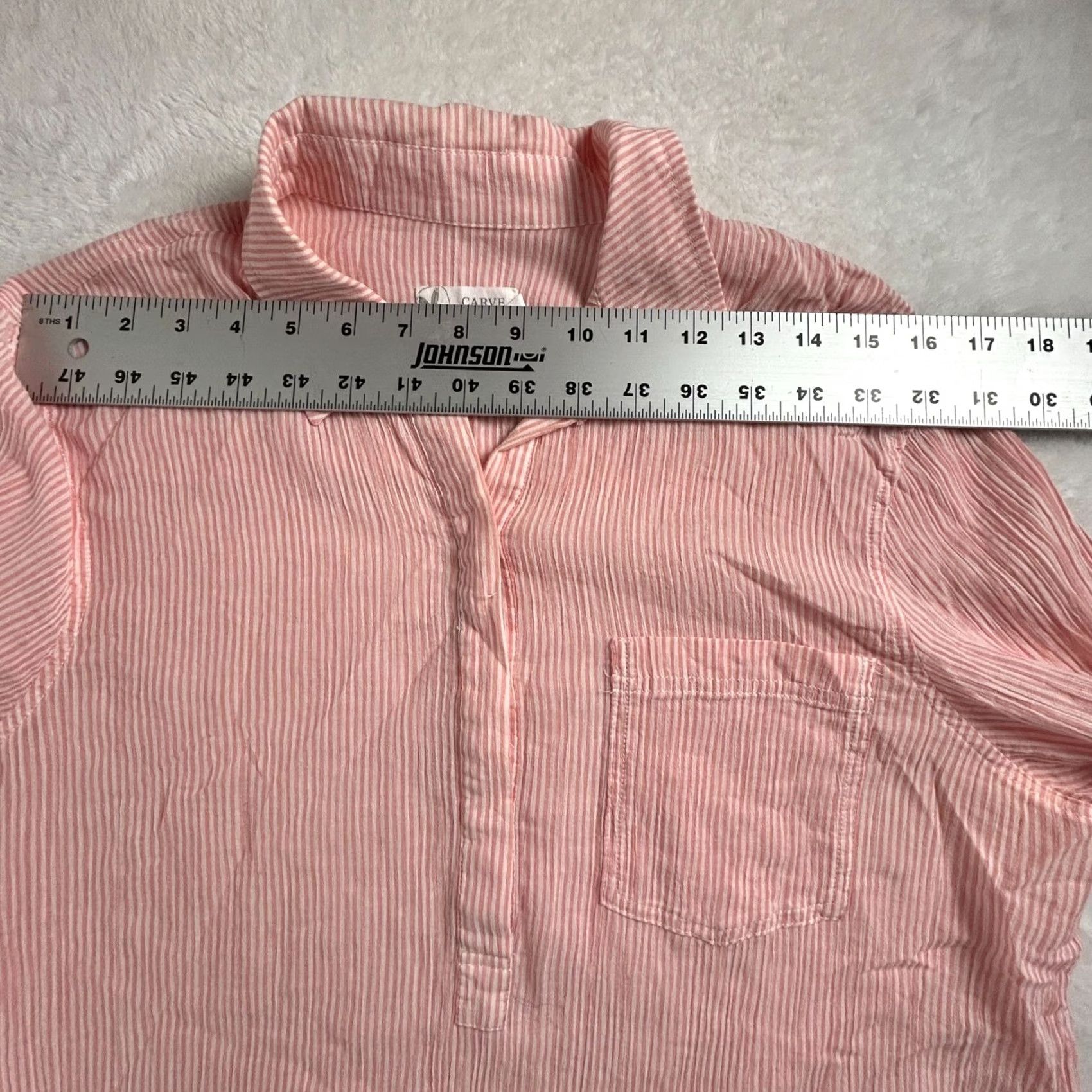 Vintage Carve Designs Womens Organic Cotton Striped Long Sleeve Henley Shirt Medium Pink Size M / US 6-8 / IT 42-44 - 5 Thumbnail