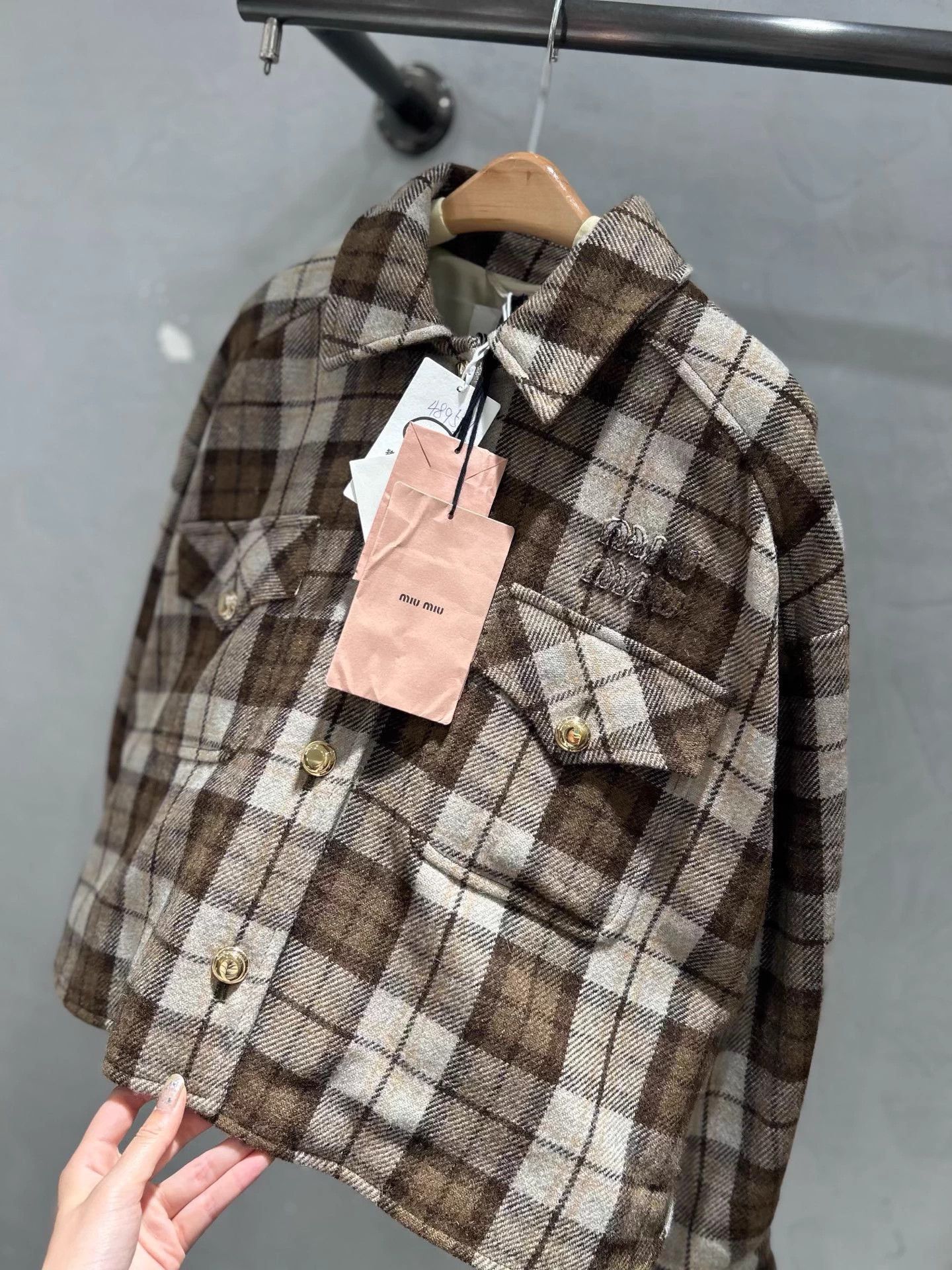Miu Miu MIU MIU 24ss Wool Check Oversized Jacket NWT Size XS / US 0-2 / IT 36-38 - 2 Thumbnail