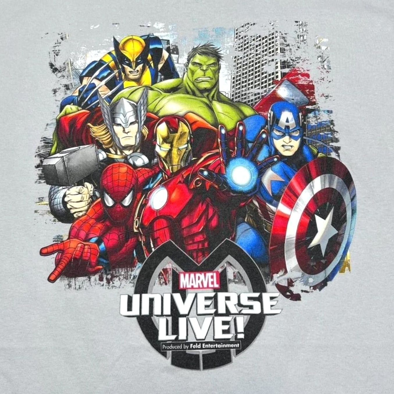 Vintage Marvel Universe Live! Comic Book Superhero Souvenir Graphic T-Shirt XL Mens Grey Cotton Short Sleeve Shirt Graphic Logo Spellout 90s Theme Size US XL / EU 56 / 4 - 2 Thumbnail