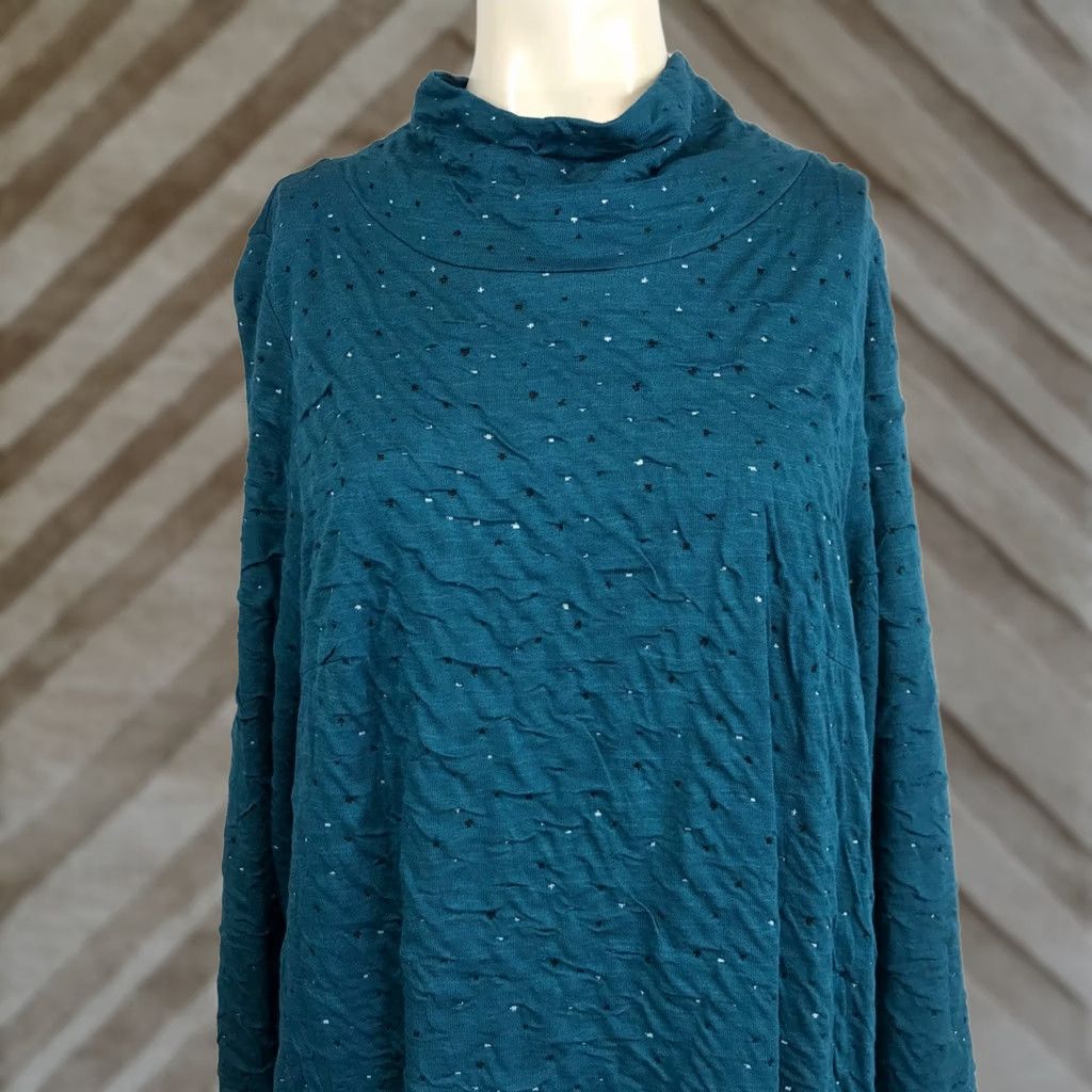 Altea Qneel Midi Dress Teal Textured Mock Neck Long Sleeve Sparkle Accents Women Size L / US 10 / IT 46 - 1 Thumbnail
