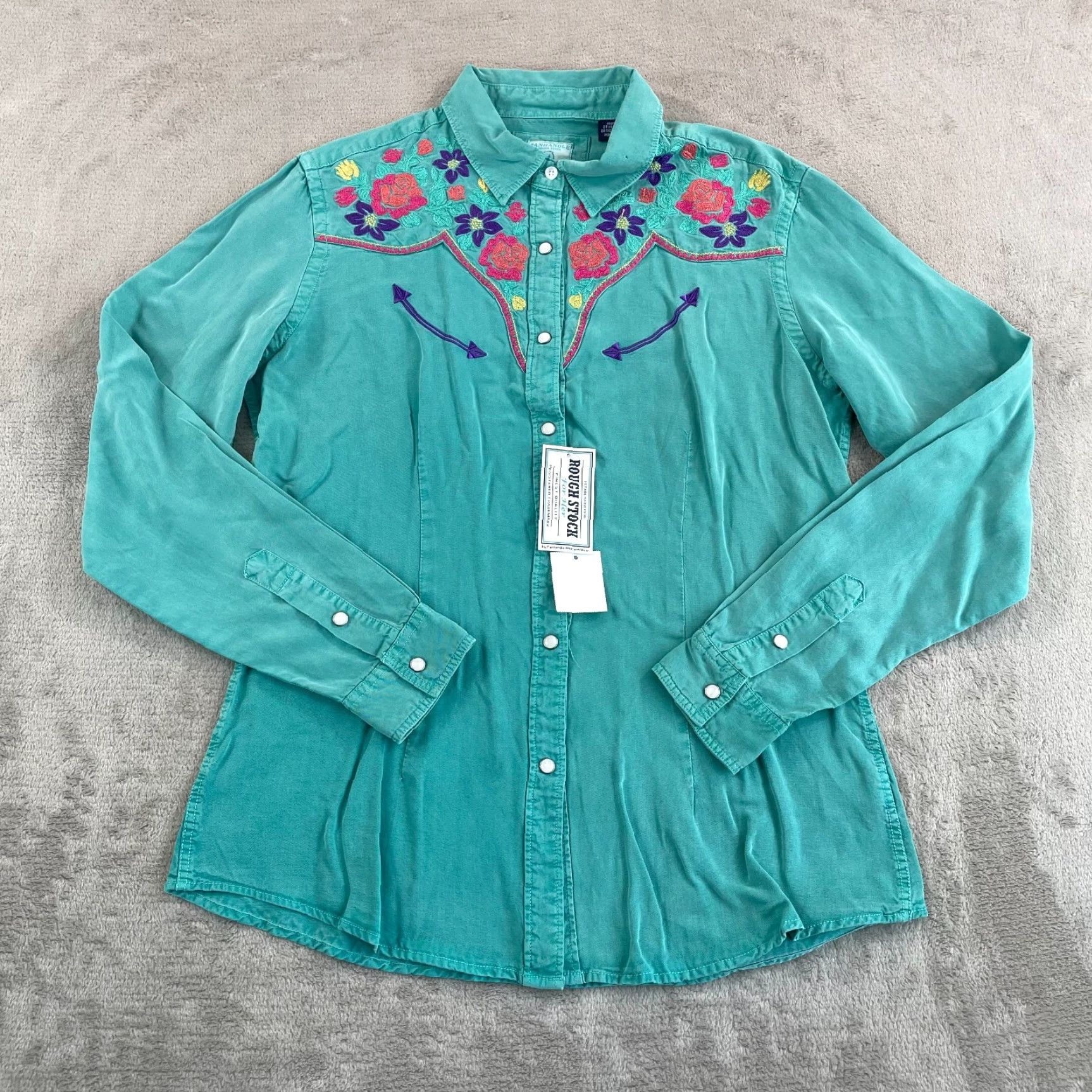 Vintage Panhandle Slim Panhandle Rough Stock Cowboy Shirt Women M Light Turquoise Pearl Snap NWT Size M / US 6-8 / IT 42-44 - 4 Thumbnail
