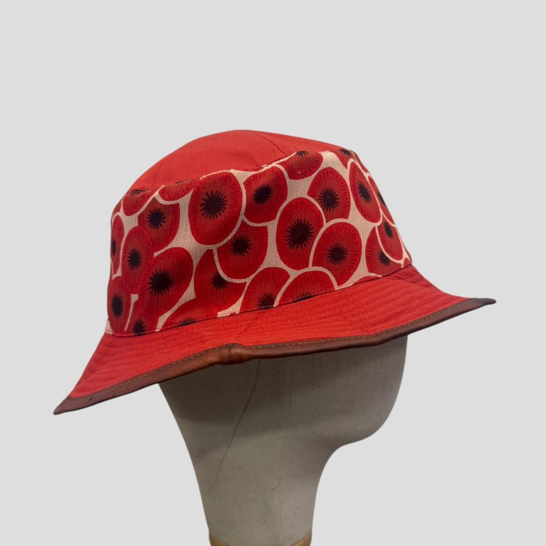 Hermes Vintage HERMES Red Orange Poppi Design Bucket Hat Size 58 Size ONE SIZE - 4 Thumbnail