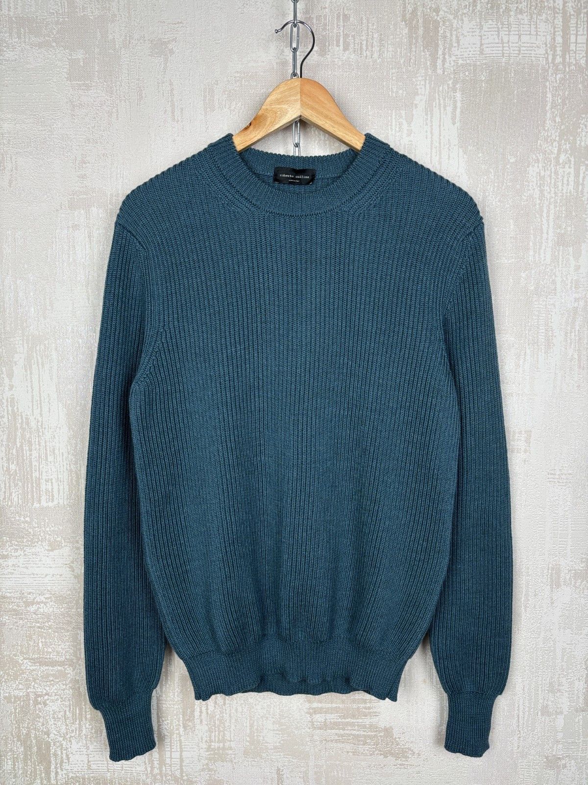 Roberto Collina Roberto Collina Dark Teal Knit Wool Sweater Crew Neck Size US M / EU 48-50 / 2 - 2 Thumbnail