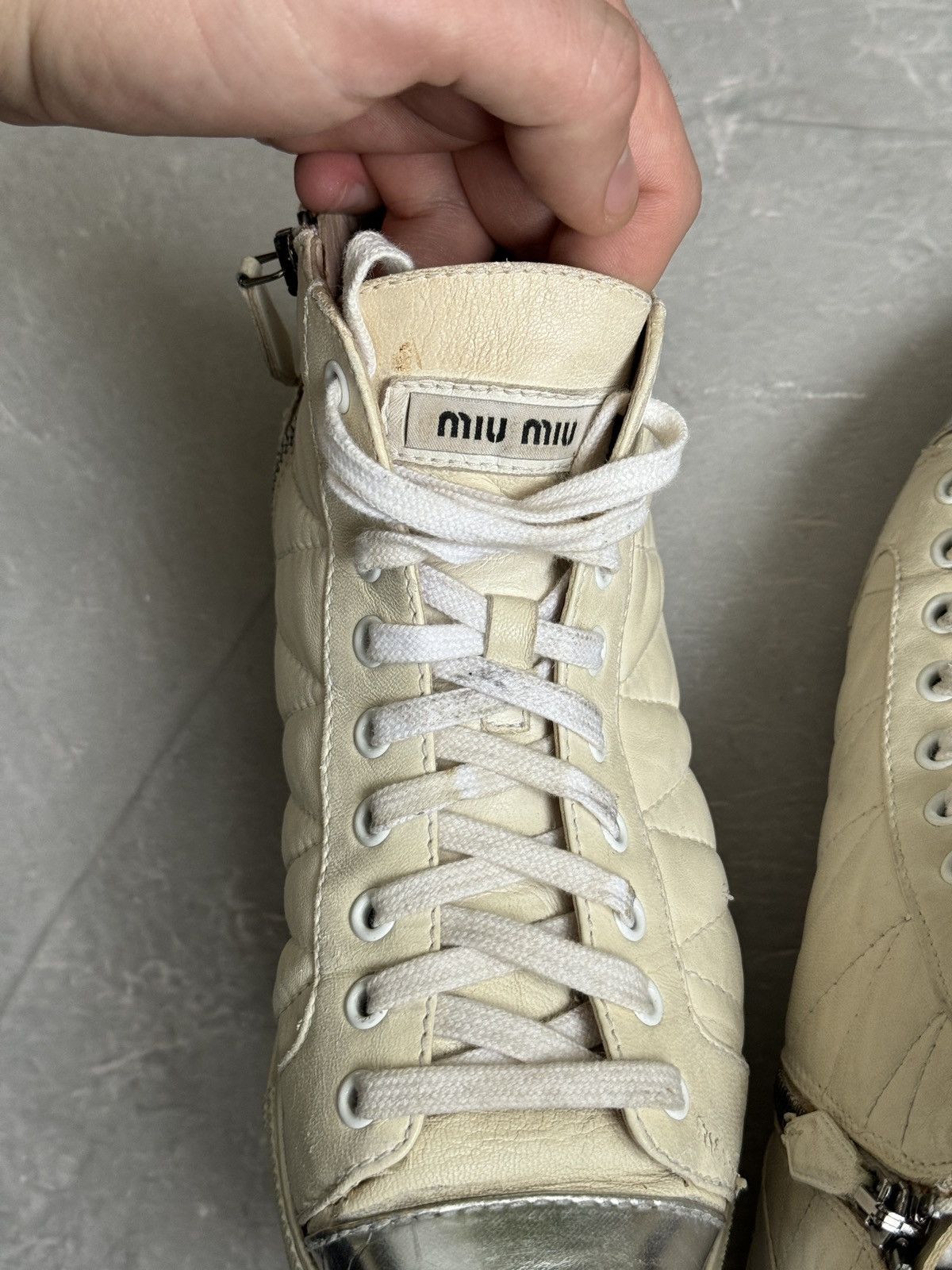 Miu Miu Miu Miu Hi Tip Sneakers Pointed Toe Leather Distressed Size US 6.5 / IT 36.5 - 17 Thumbnail
