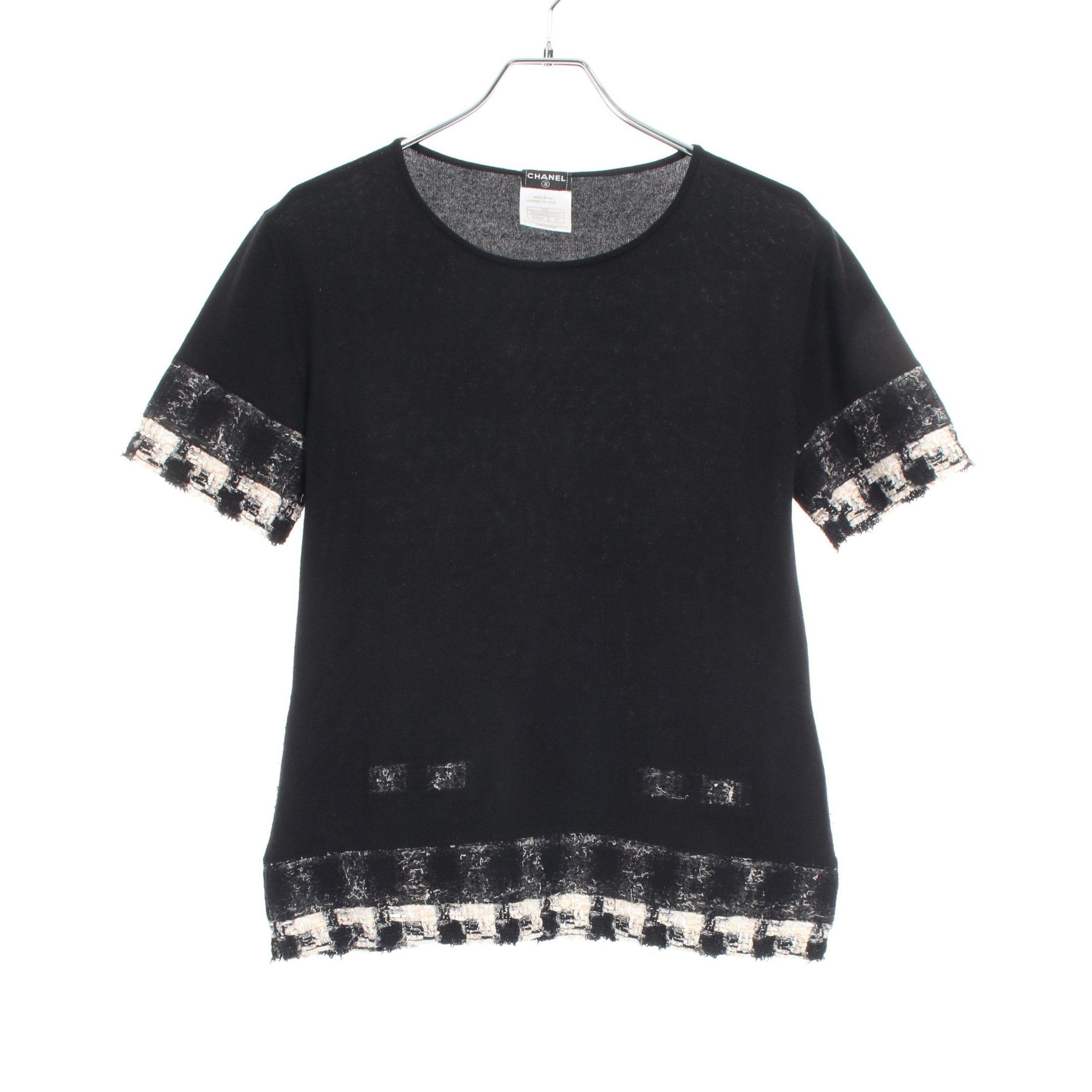 Chanel Chanel Tweed Knit Short Sleeve Cashmere Black White Ivory Size ONE SIZE - 1 Thumbnail