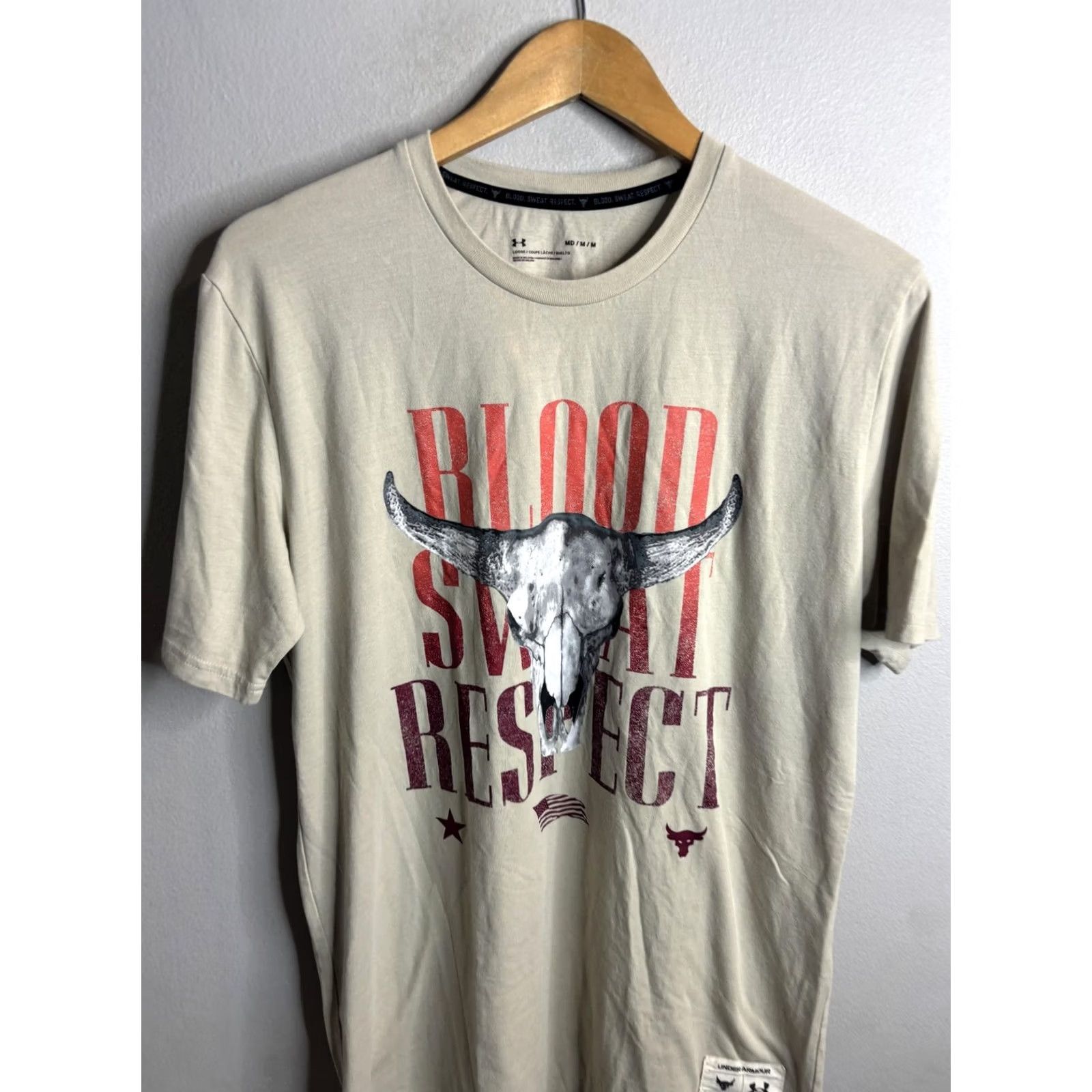Under Armour Under Armour Project Rock Shirt Mens Medium Beige Blood Sweat Respect Graphic Size US M / EU 48-50 / 2 - 2 Thumbnail