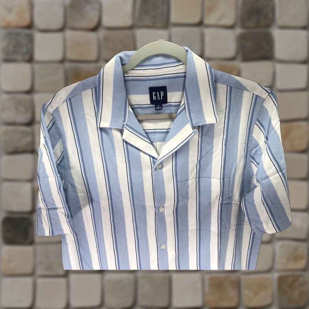 Gap VINTAGE Gap Linen Camp Shirt Men S Blue Stripe Button Linen Blend Casual NWT Shirt Size US S / EU 44-46 / 1 - 1 Thumbnail
