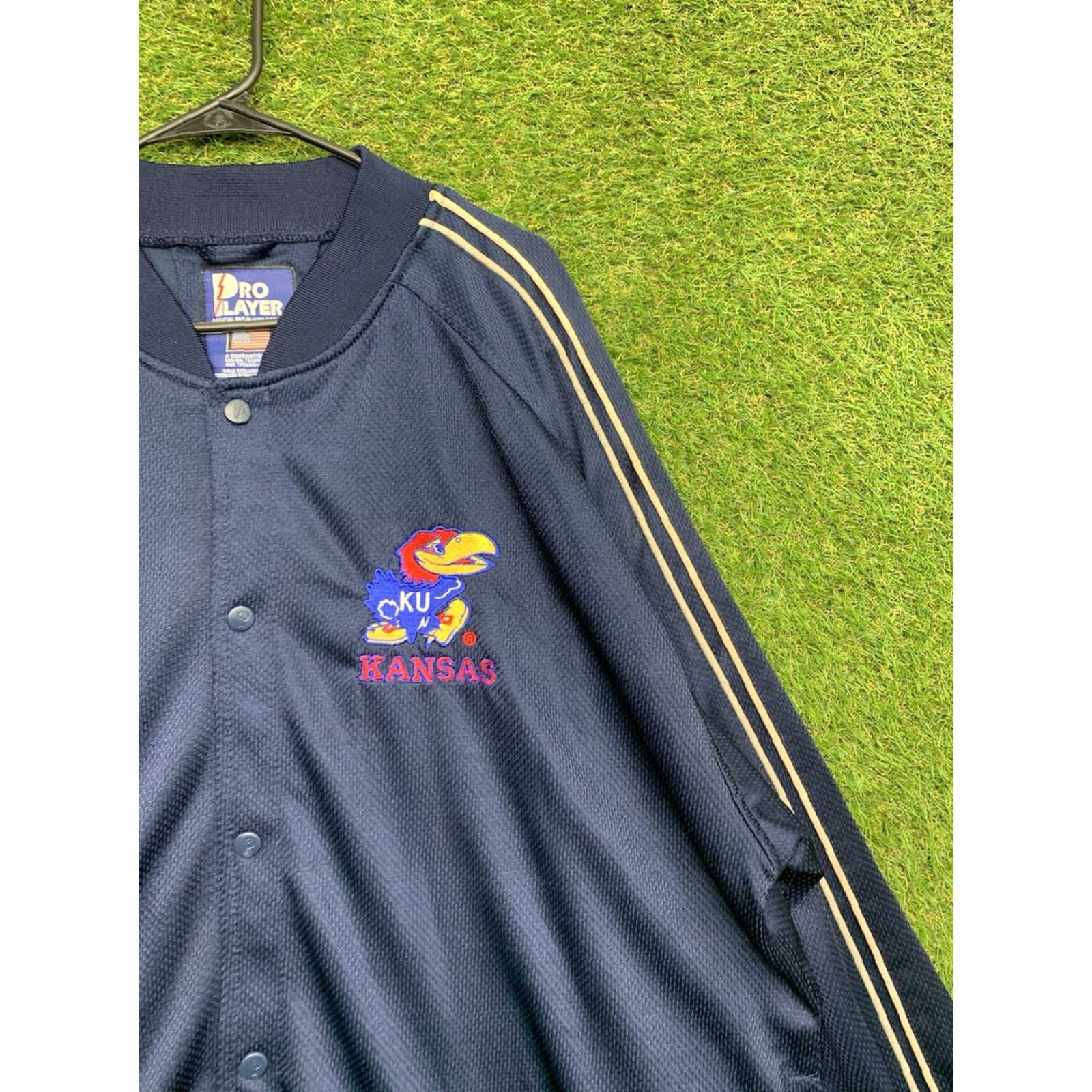 Pro Player VINTAGE Pro-player Jacket Mens XL Full Zip Embroidered Blue Striped Jayhawks Football Art 90s Mens Ul Size US XL / EU 56 / 4 - 3 Thumbnail