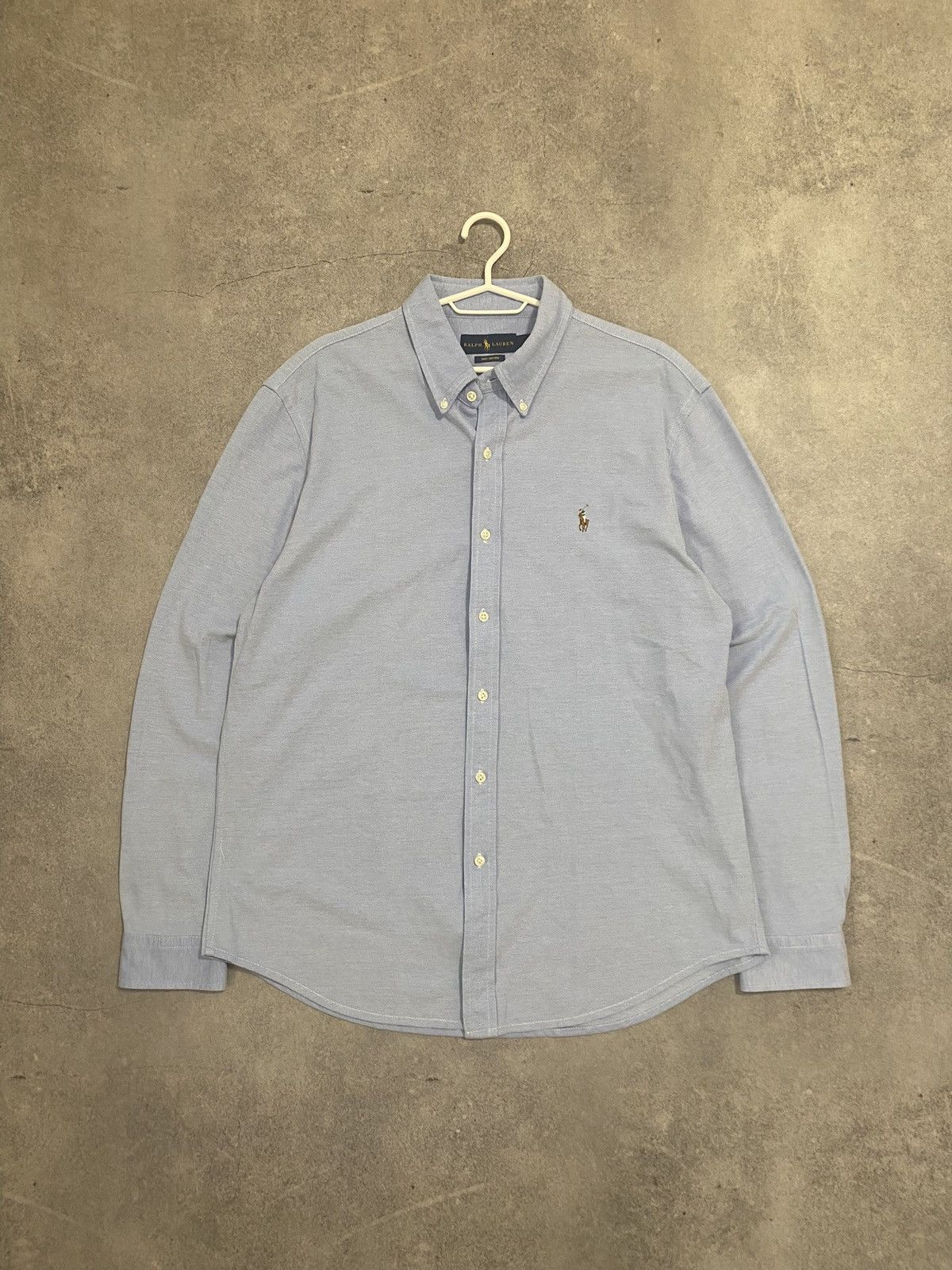 Polo Ralph Lauren × Ralph Lauren × Vintage Polo Ralph Lauren Knit Oxford Blue Shirt Buttons Up Size US XL / EU 56 / 4 - 1 Thumbnail