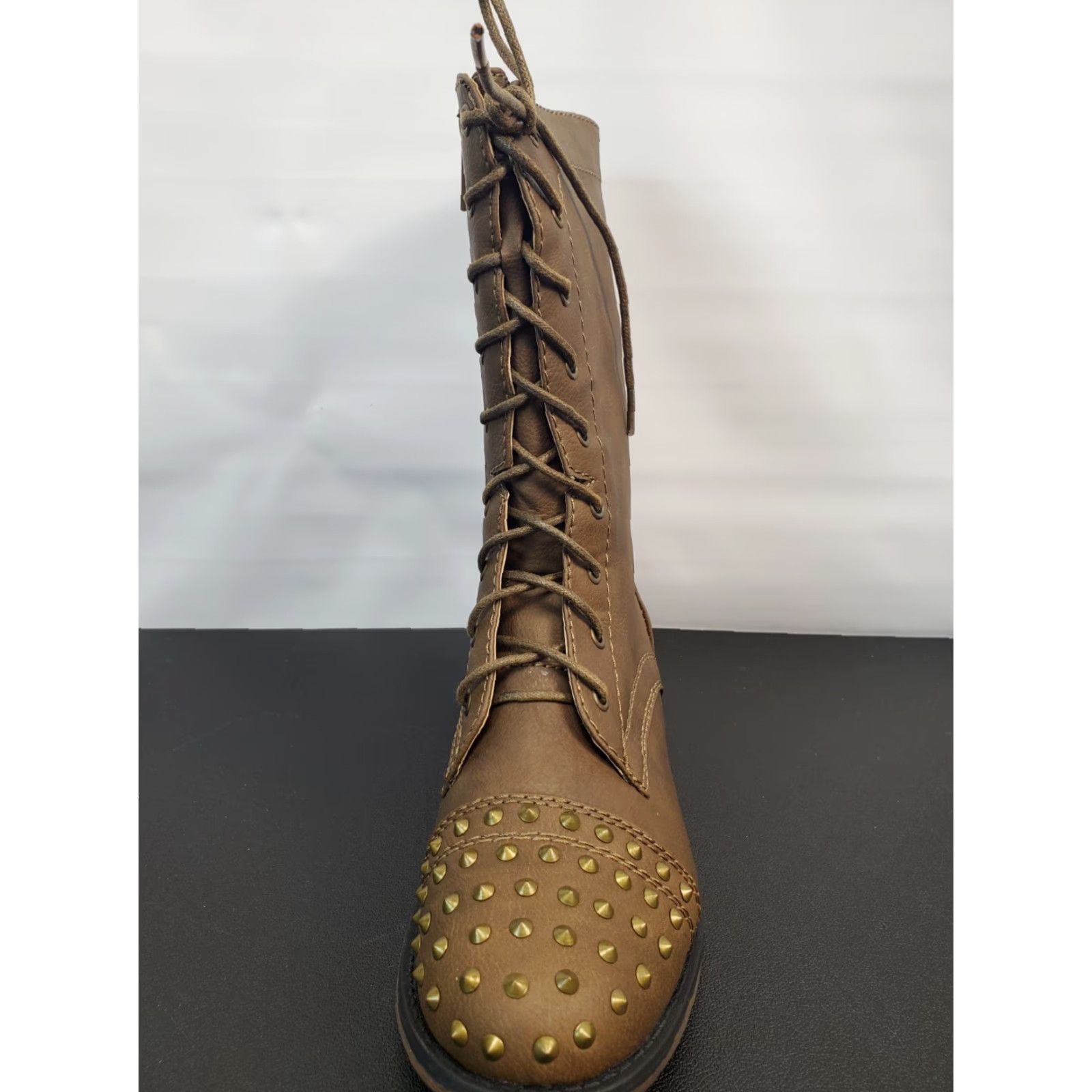 Vintage Rouge Combat Cowboy Boots Brown Studded Round Toe Lace Up Womens Size 8 Size US 8 / IT 38 - 5 Thumbnail