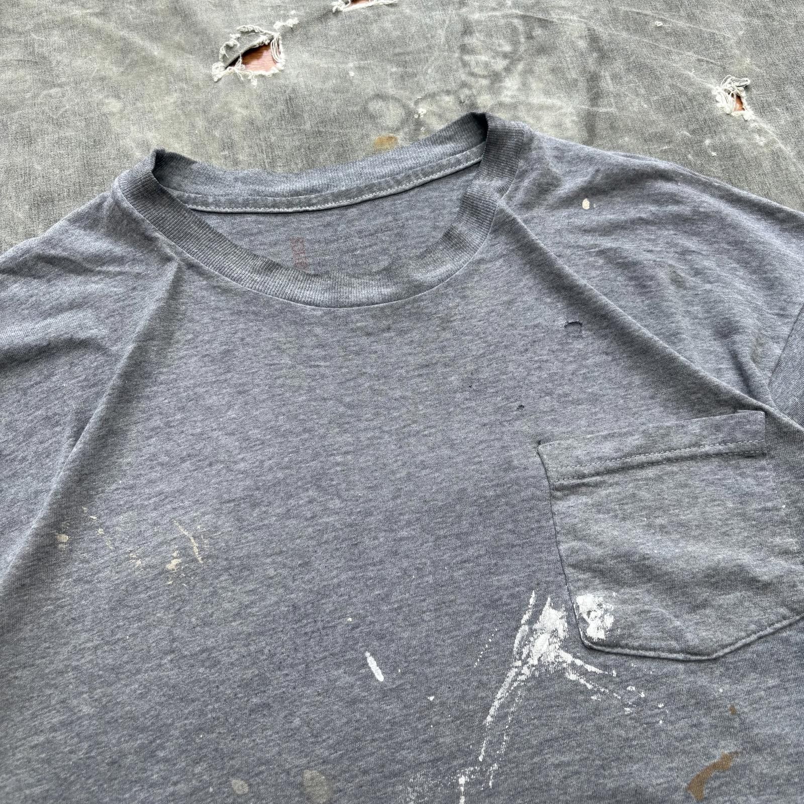 Hanes Vintage 90s Y2K Distressed Paint Gray Blank Pocket Shirt Size US L / EU 52-54 / 3 - 2 Thumbnail