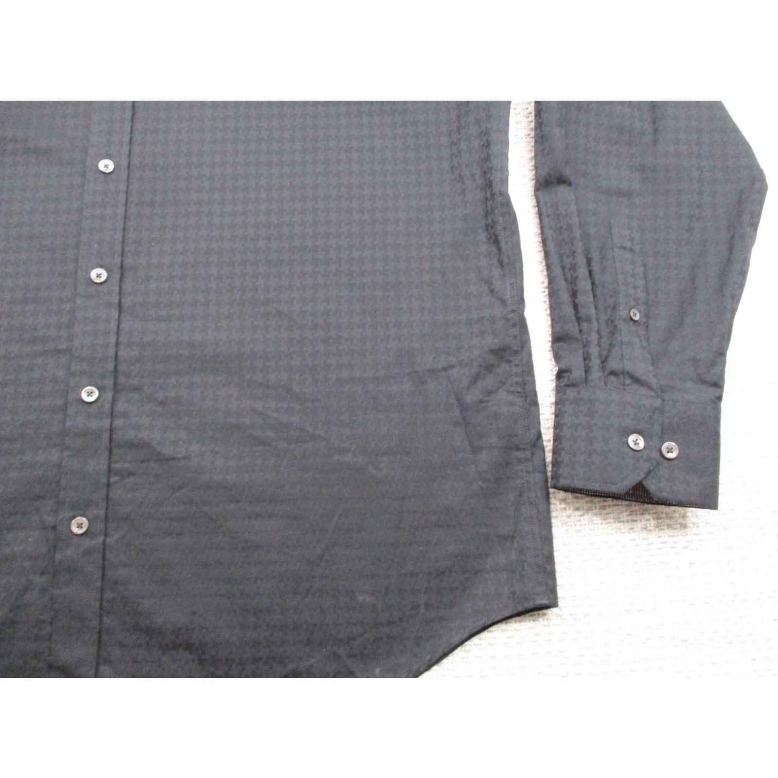 BUGATCHI Bugatchi Shirt Mens XL Black Classic Fit Long Sleeve Dress Button Up Houndstooth Size 46R - 2 Thumbnail