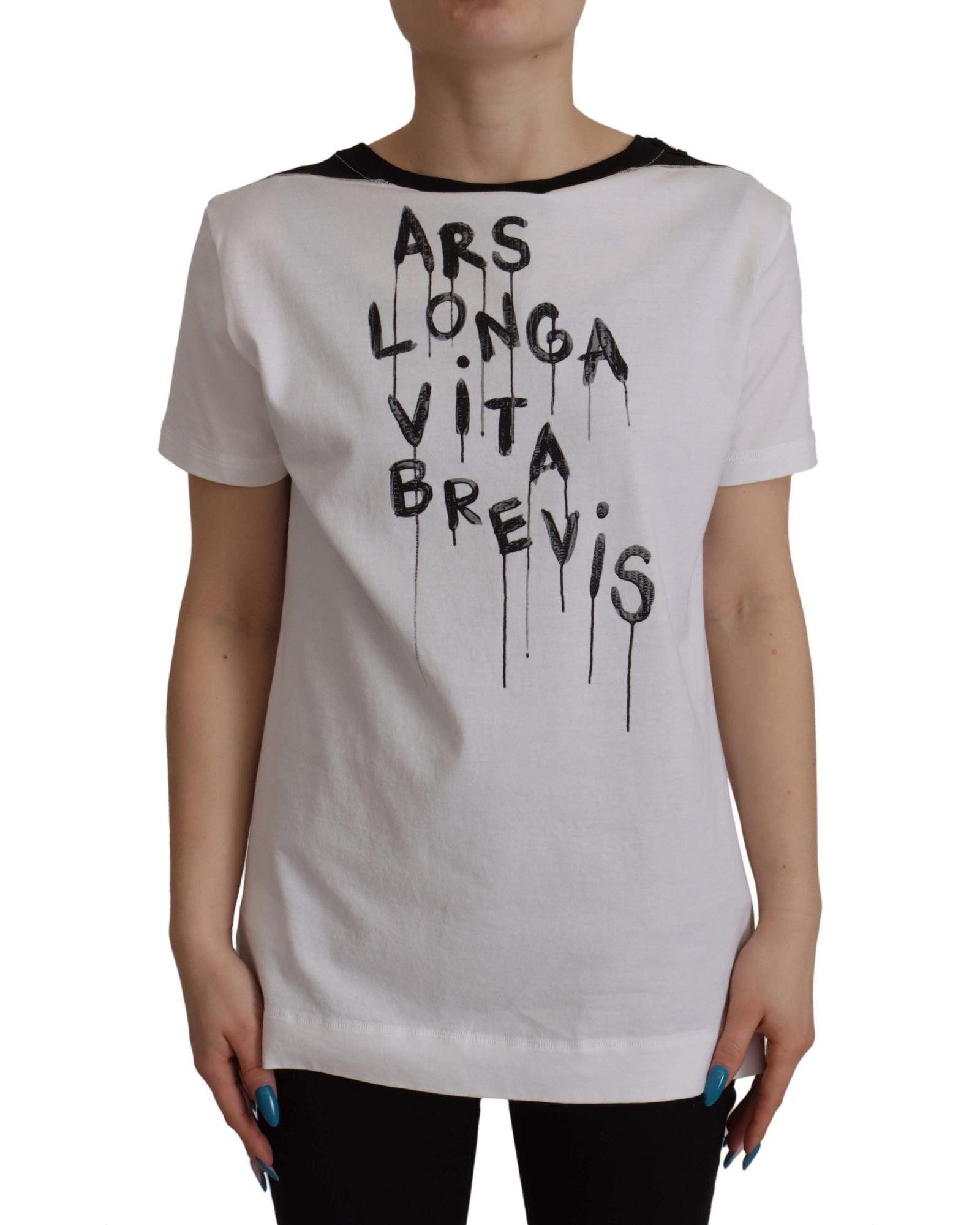 image of Dolce Gabbana Slogan Print Round Neck Cotton T-Shirt in White, Women's (Size Medium)