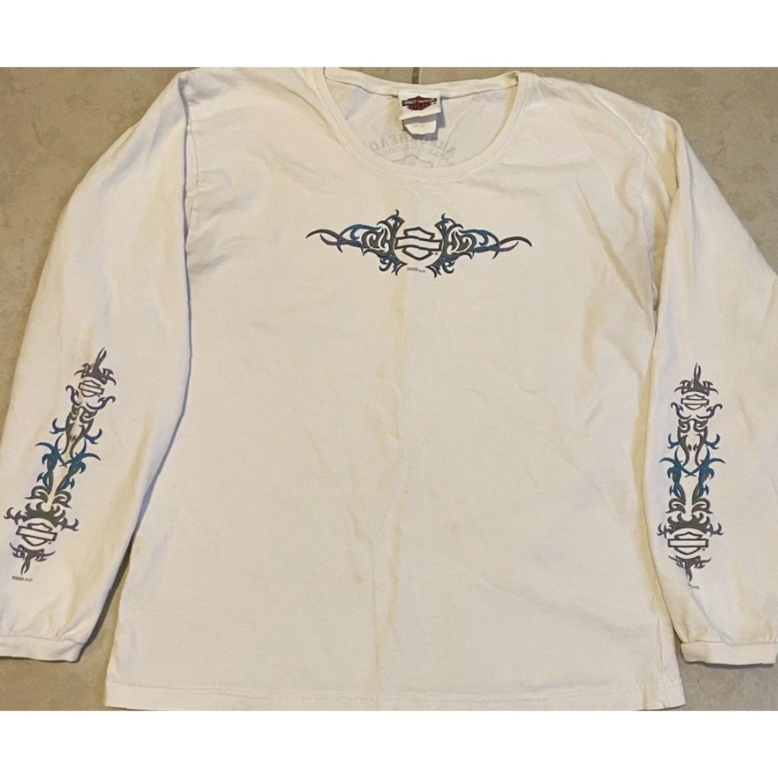 Harley Davidson VINTAGE Harley Davidson Shirt Biker Womens L White Tribal Flames 80s 90s Grunge Y2K Fashion Size L / US 10 / IT 46 - 2 Thumbnail