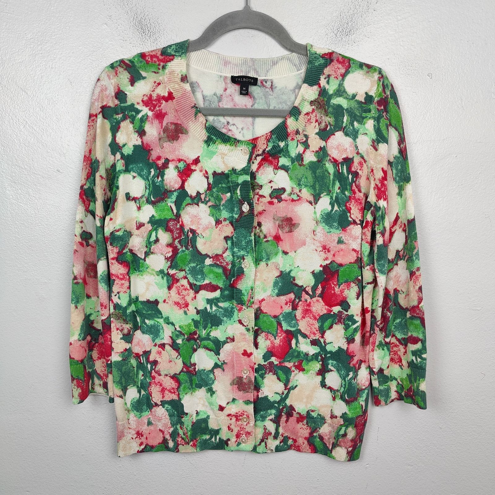 Other Talbots Cardigan Sweater Womens Medium Green Pink Floral Size M / US 6-8 / IT 42-44 - 1 Thumbnail