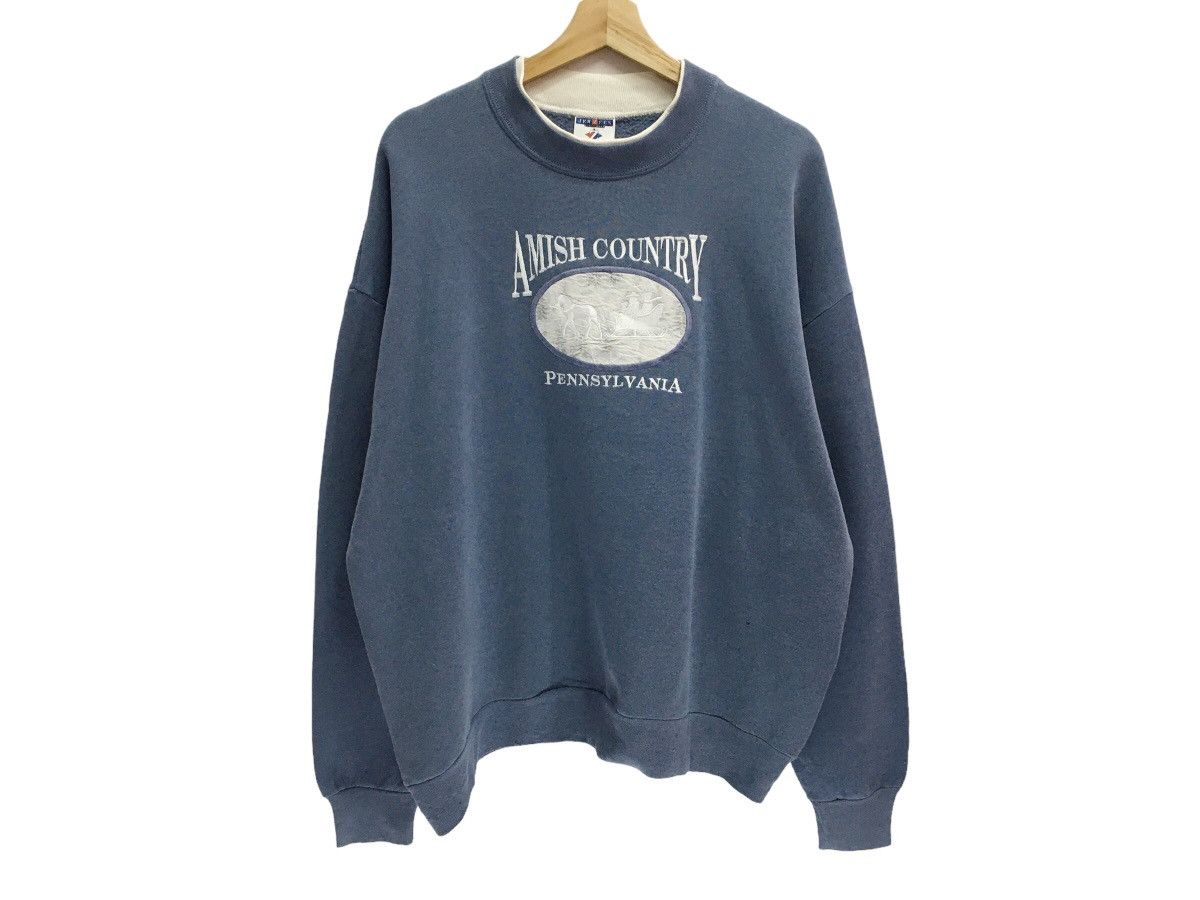 image of Vintage Amish Country Pennsylvania Sweatshirt in Blue, Men's (Size Large)