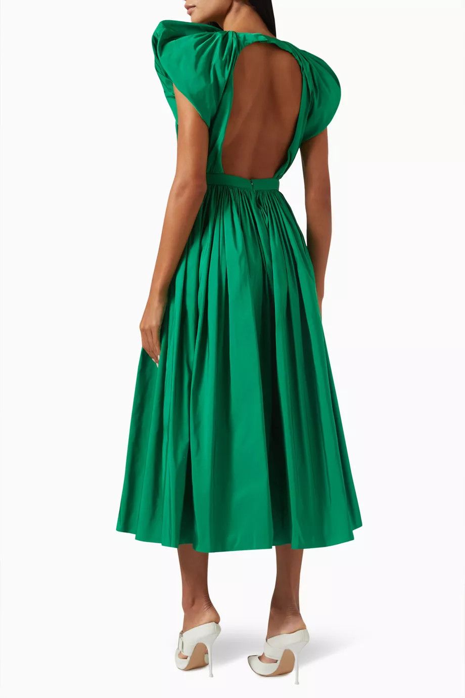 Alexander McQueen o1s22i1n1024 Pleated Open Back Midi Dress in Green Size XS / US 0-2 / IT 36-38 - 3 Thumbnail