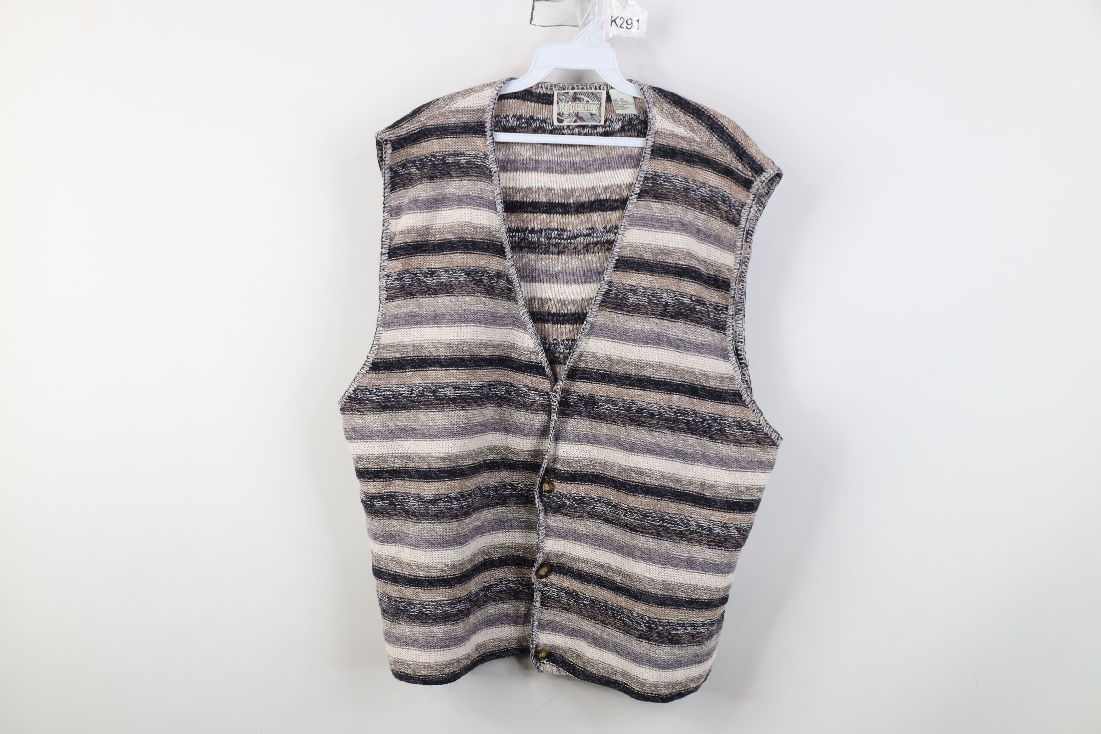 Vintage Vintage 90s Streetwear Earth Tone Striped Knit Sweater Vest Size US XL / EU 56 / 4 - 1 Thumbnail