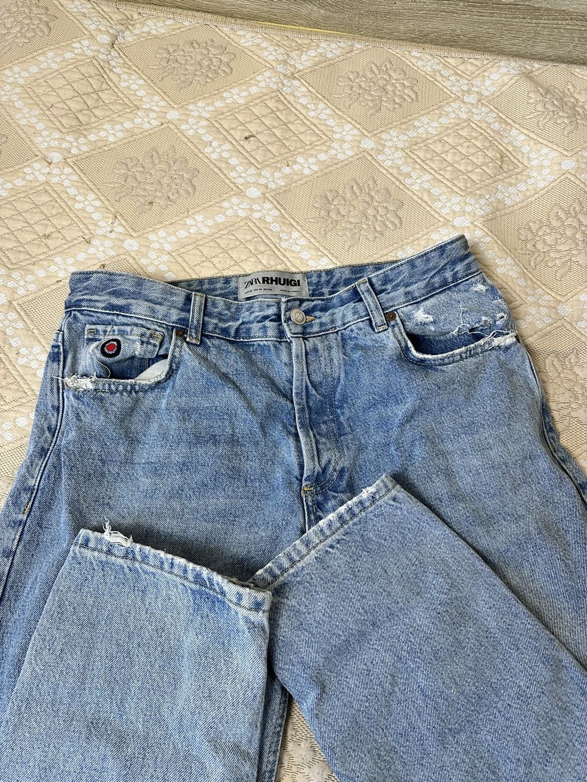 Rhude × Zara 🔥 Zara x Rhude Rhuigi Jeans Distressed Denim Pants Blue Size US 32 / EU 48 - 6 Thumbnail