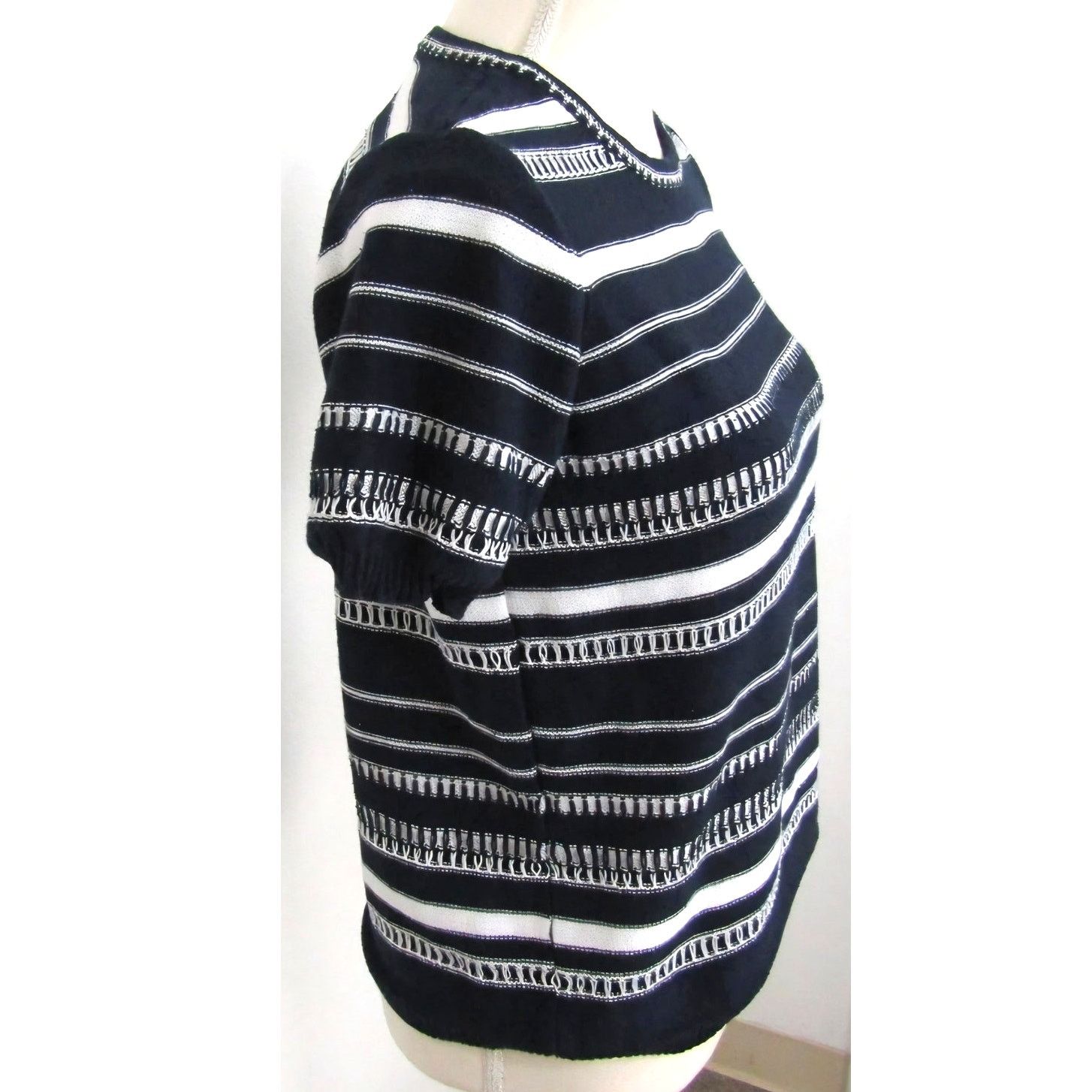Liz Claiborne Liz Claiborne Black and White Striped Sweater XL Size XL / US 12-14 / IT 48-50 - 2 Thumbnail