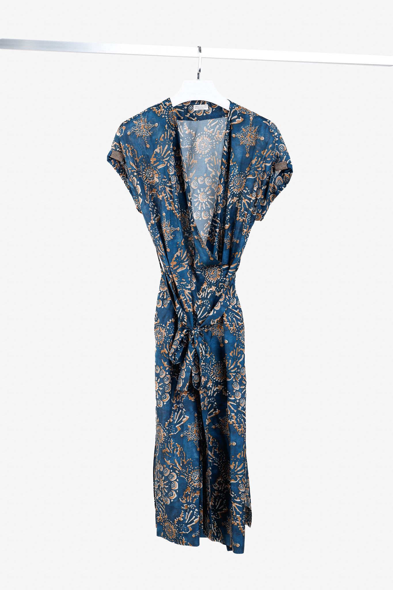 Brunello Cucinelli SS/20 Floral Print Silk Wrap Midi Dress