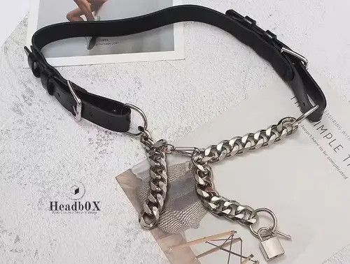 Other PU Leather Black Thick Metal Chain Long Wide Belt Size ONE SIZE - 4 Thumbnail