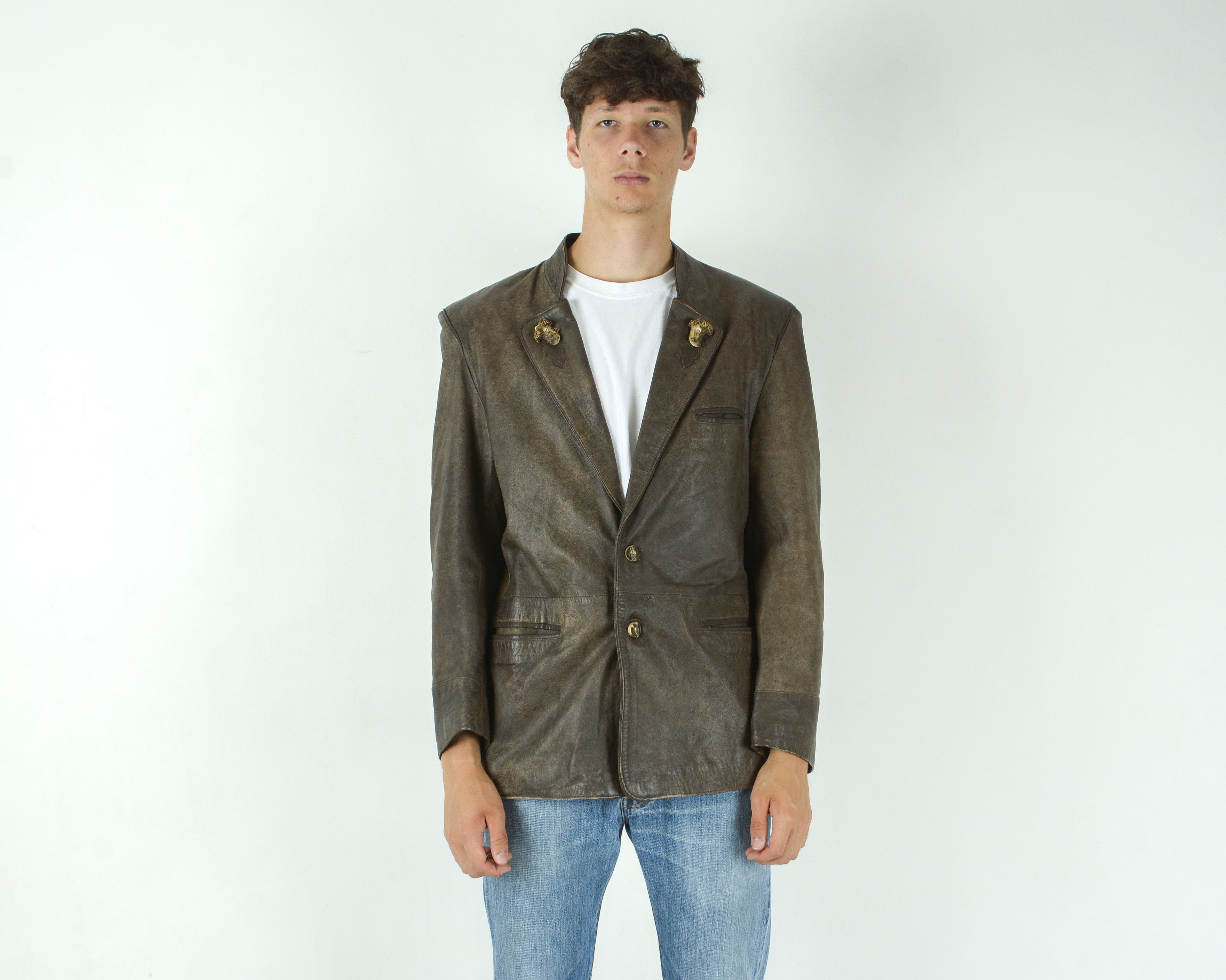 Vintage Real Bone Button leather blazer UK 40 US Trachten Jacket M Size US M / EU 48-50 / 2 - 1 Thumbnail