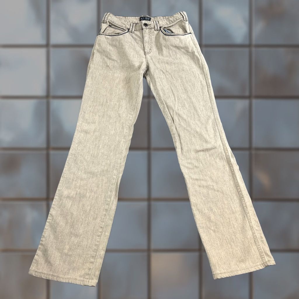 Vintage Armani Jeans Jeans Straight 29 30 UK 10 Beige Stretch Mid Rise 5-Pocket Womens Size 29" - 1 Thumbnail