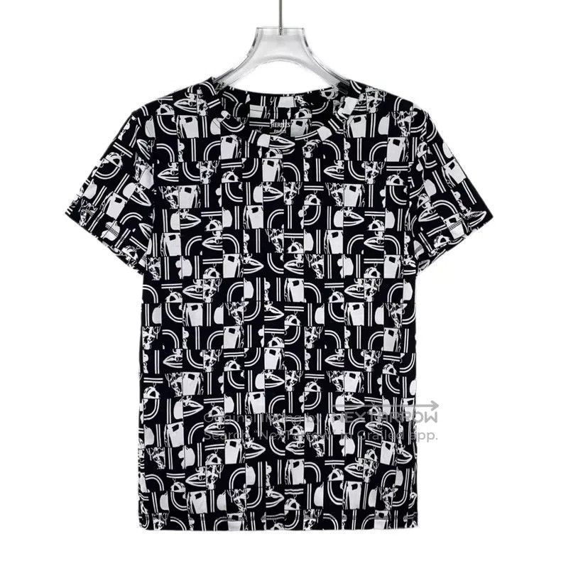 Hermes Hermes Black geometric pattern printed cotton round neck s Size XS / US 0-2 / IT 36-38 - 1 Thumbnail