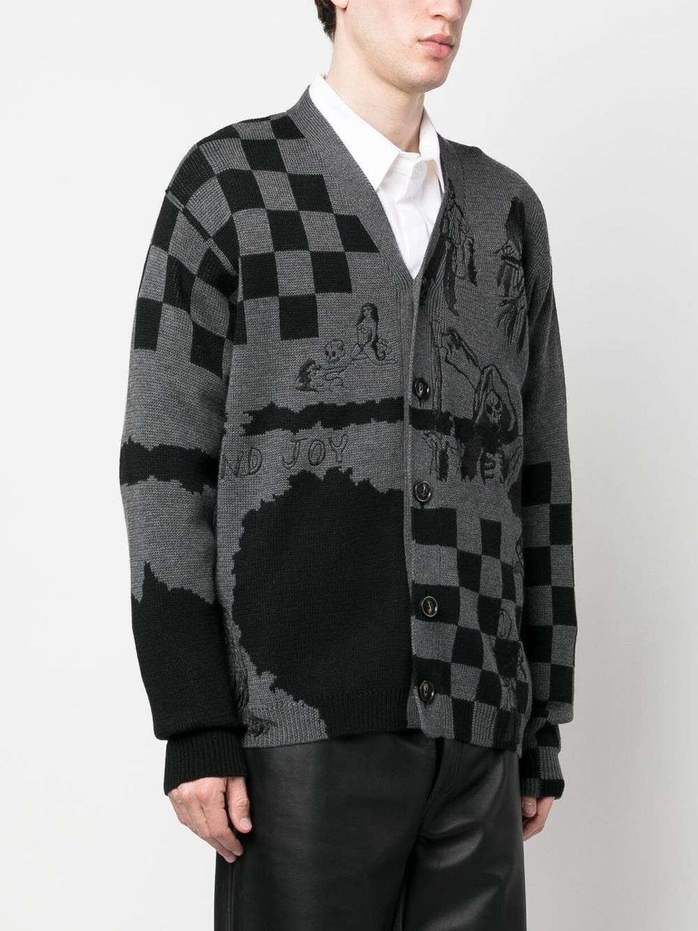 o1w1db10125 Patch Abstract-Pattern Cardigan in Black/Grey