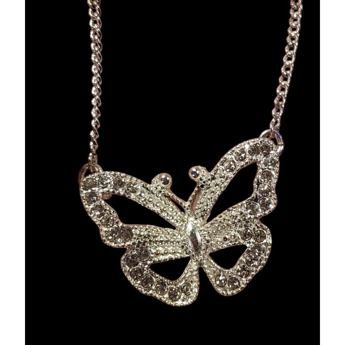 Other Vintage Avon Butterfly Silver Tone Rhinestone Necklace Size ONE SIZE - 2 Thumbnail