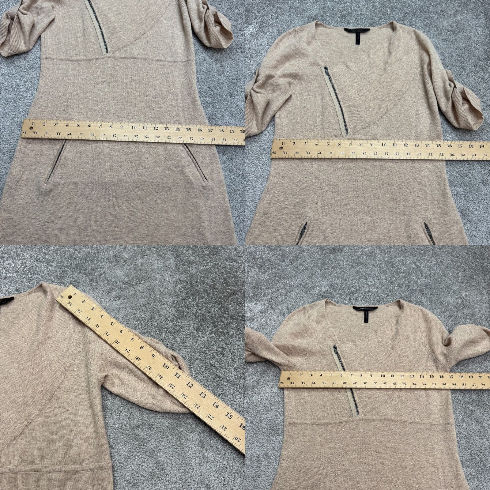 Bcbgmaxazria BCBGMaxazria Wool Midi Sweater Dress Womens 2XL Beige Blue Roll Tab Sleeve V-Neck Knit Zipper Short Sleeve Casual Workwear Modern Designer Holiday Size XXL / US 16-18 / IT 52-54 - 9 Thumbnail