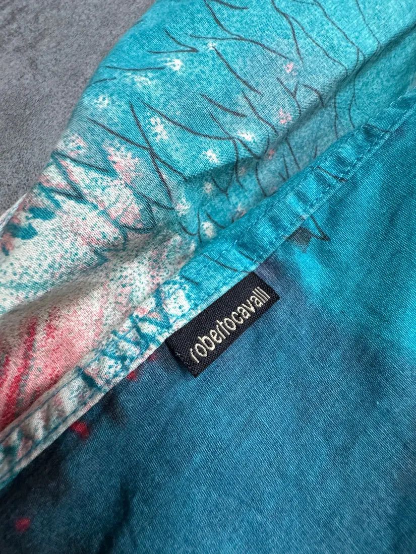 Roberto Cavalli × Vintage 2000s Roberto Cavalli Volcano Aqua Blue Shirt Size US L / EU 52-54 / 3 - 6 Thumbnail