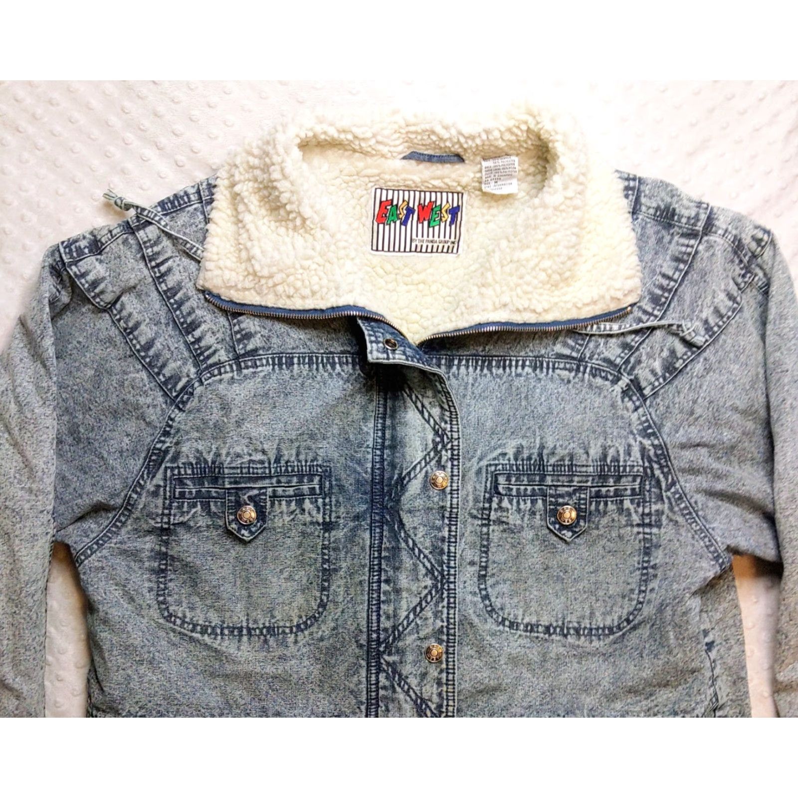 Vintage VINTAGE East West Denim Jacket Women Medium Blue Panda Sherpa Lined Acid Stonewash Long Sleeve Jacket Size M / US 6-8 / IT 42-44 - 4 Thumbnail