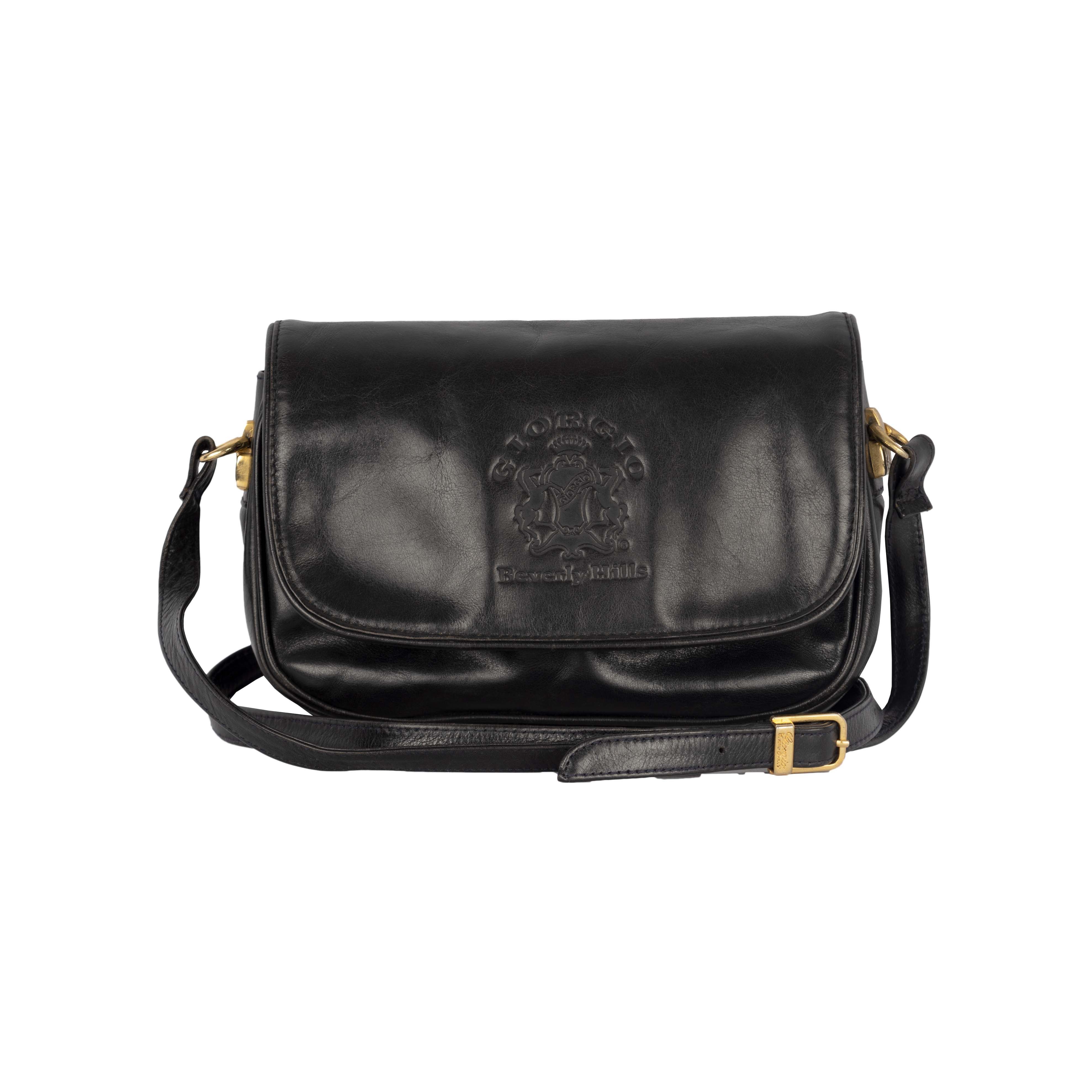 image of Vintage Giorgio Beverly Hills Giorgio Beverly Hills Black Leather Crossbody Bag, Women's