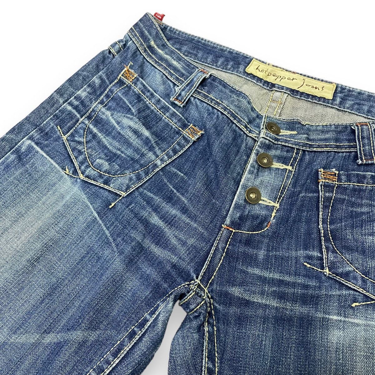 Le Grande Bleu (L.G.B.) 🇯🇵 JAPANESE SUPER FLARE BUTTON FLY WASHED DENIM PANTS Size US 30 / EU 46 - 6 Thumbnail