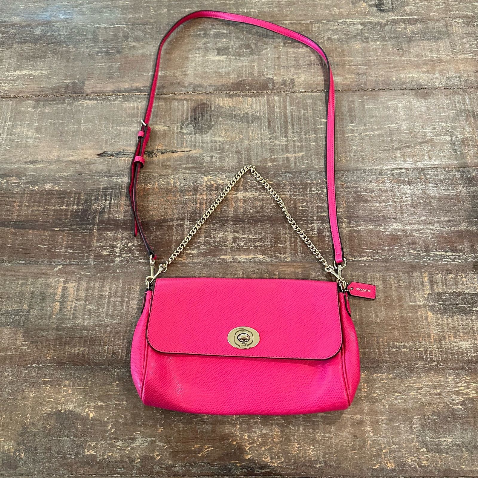 Coach Signature Zip good File Crossbody With Pink Ruby Trim