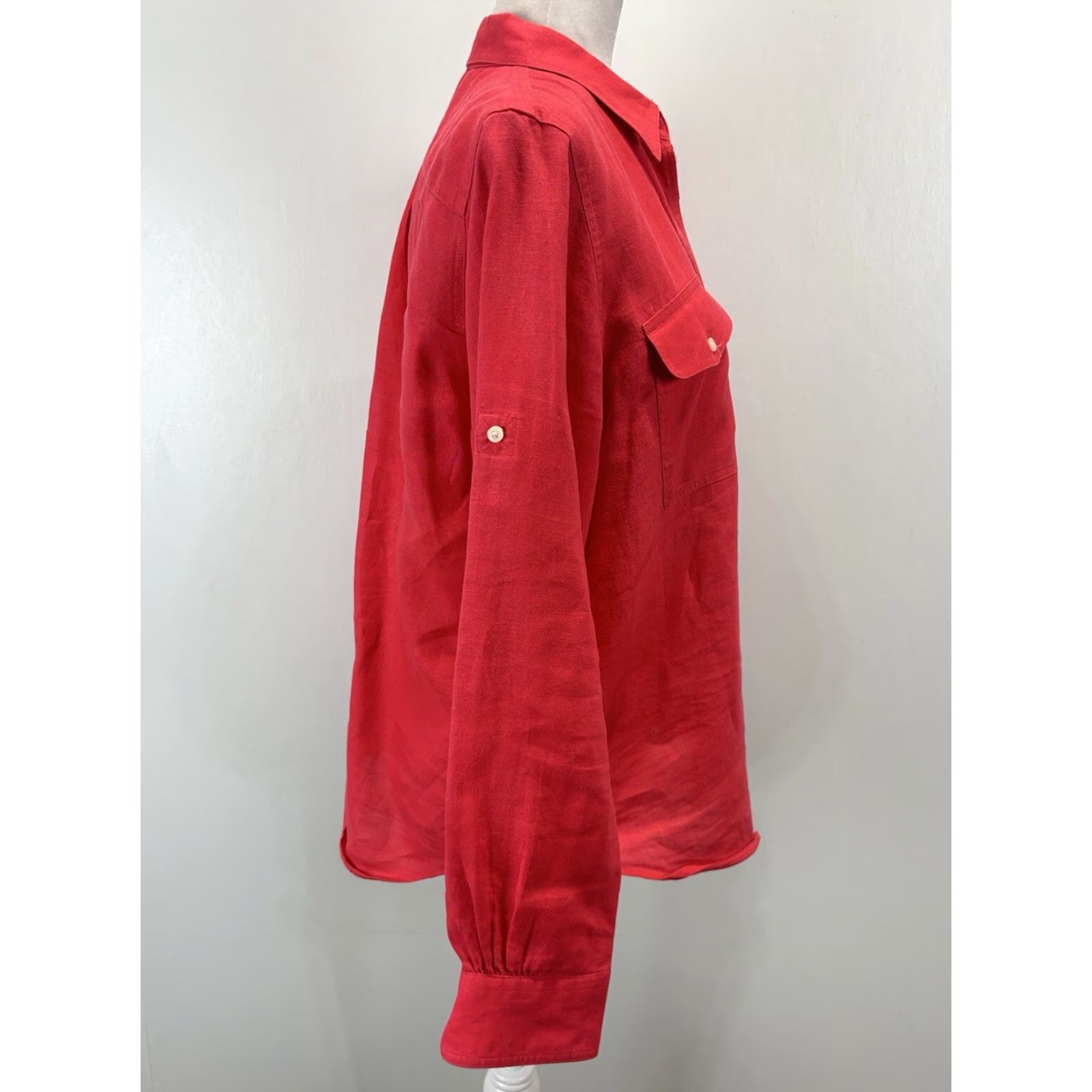 Ralph Lauren VINTAGE Lauren Ralph Lauren Shirt Linen Button-Up Women’s Large Pink Roll Tab Sleeves Size L / US 10 / IT 46 - 4 Thumbnail