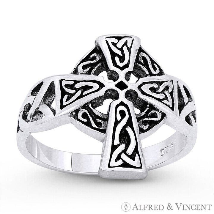 Other Celtic Pewter Cross Charm Wide Ring in .925 Sterling Silver Size ONE SIZE - 1 Preview