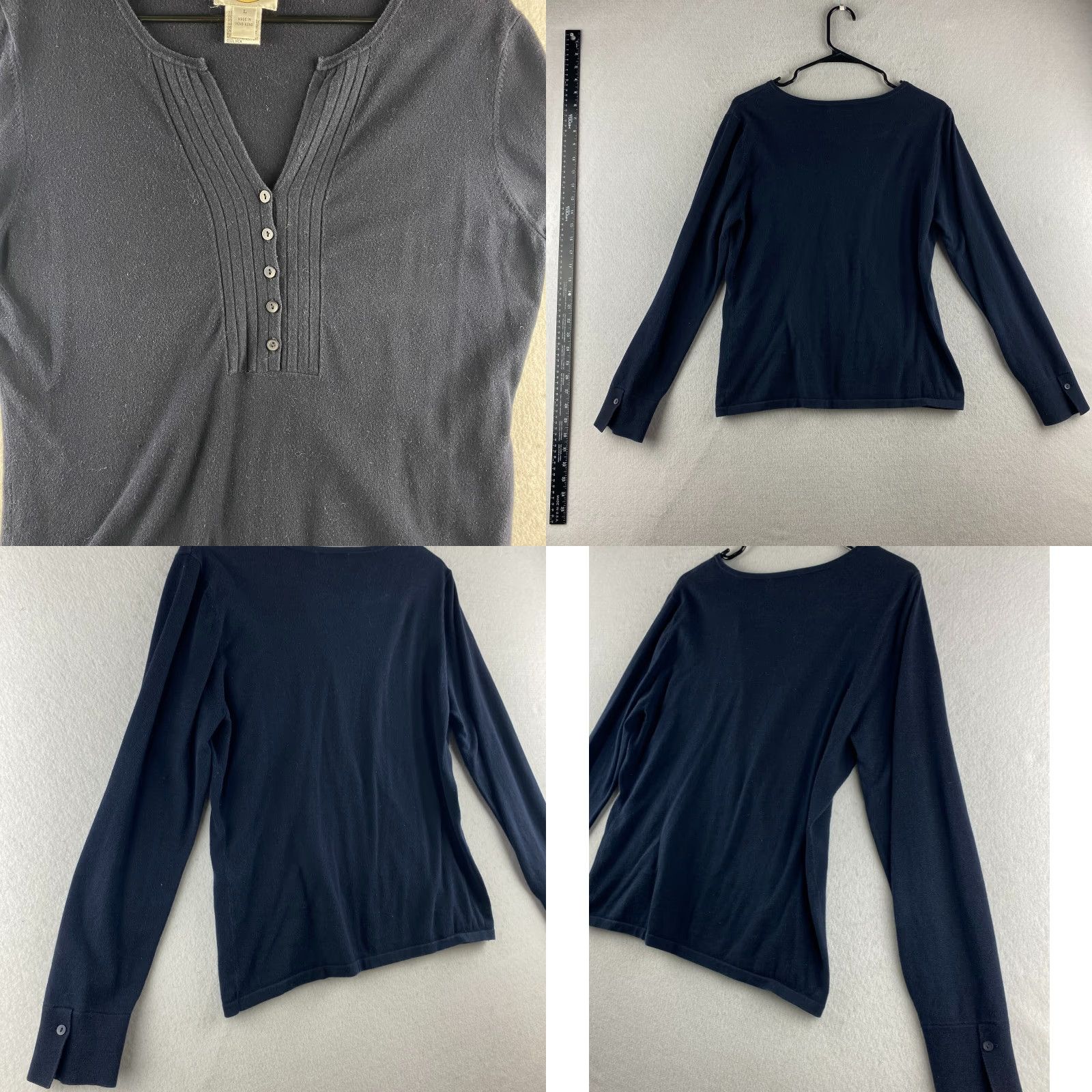 Talbots Talbots Sweater Womens L Blue V-Neck 1/2 Button Up Pullover Long Sleeve Casual Modern Shirts Size L / US 10 / IT 46 - 9 Thumbnail
