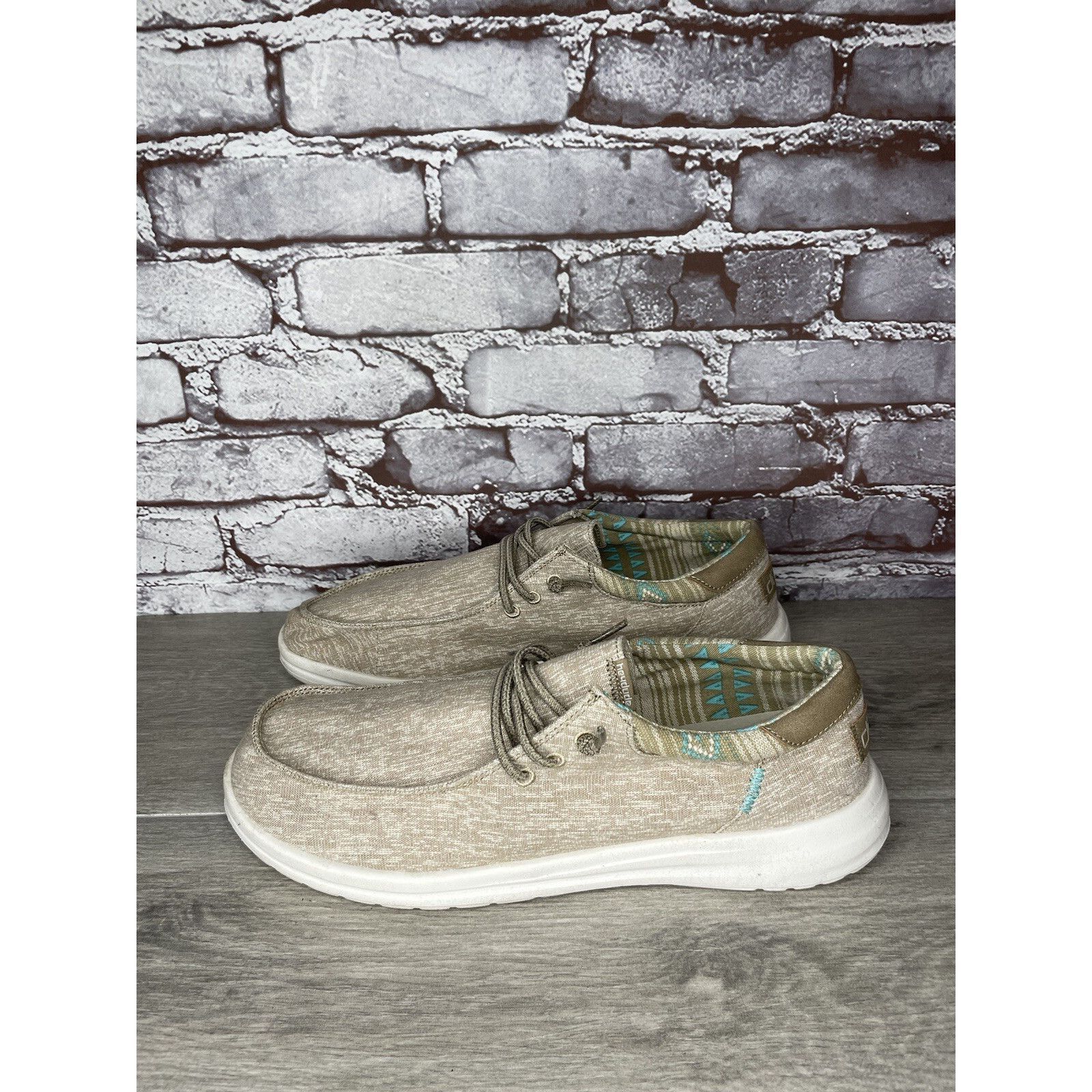 Other Hey Dude Paul Chambray Beige Canvas Fabric Lace Up Shoes Men Size US 12 / EU 45 - 19 Thumbnail
