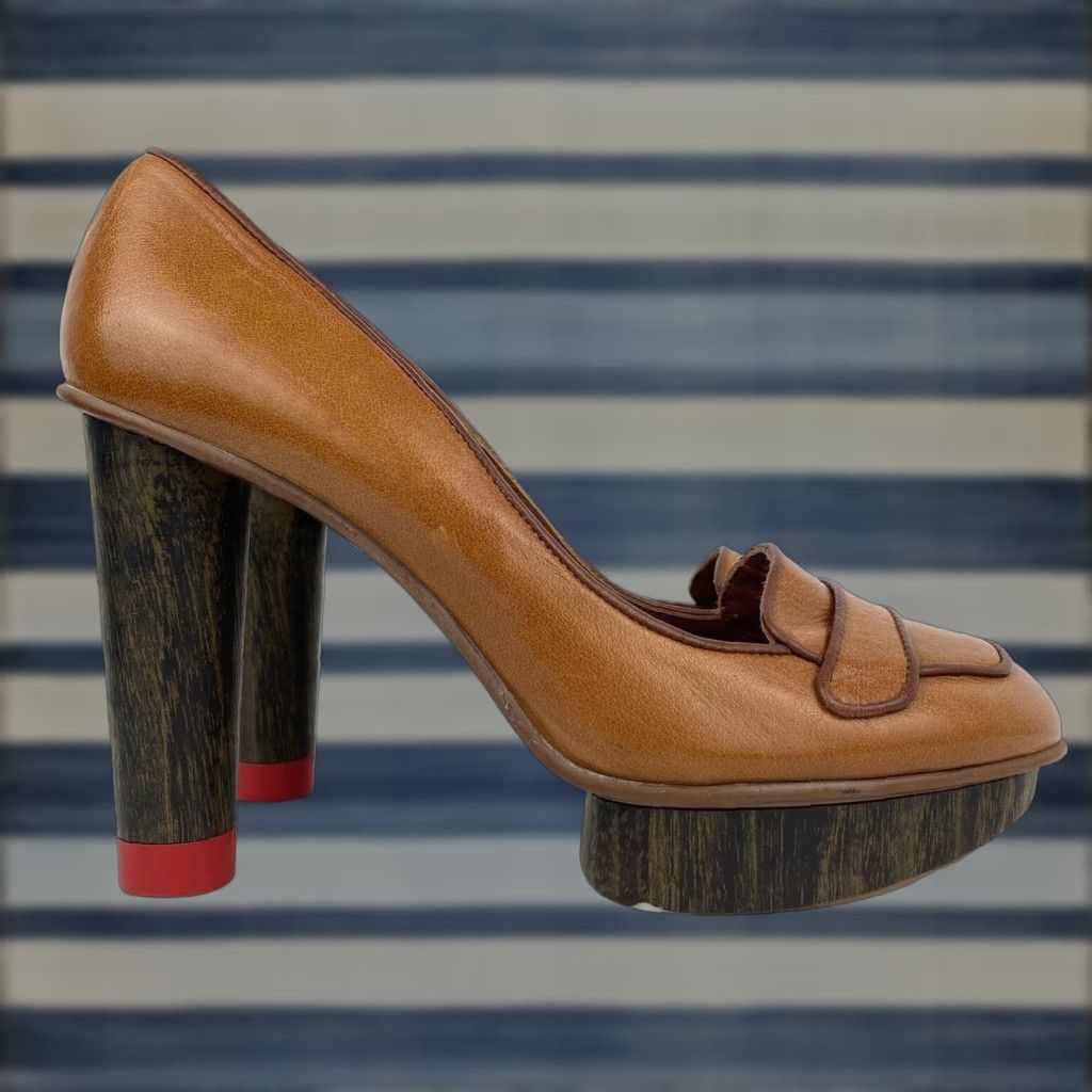 Tommy Hilfiger Collection Size 38.5/8 WomenS Brown Leather Platform Heel Shoes, Women's