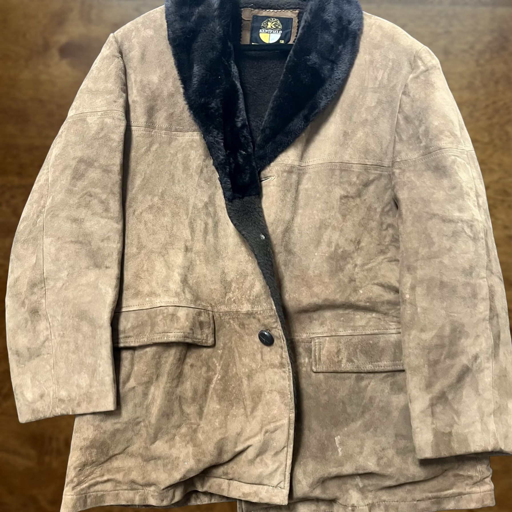 Vintage VINTAGE Kentfield Coat Mens Suede Faux Fur Lined Shearling Winter Overcoat 44 Brown Pockets Button Mens Size US S / EU 44-46 / 1 - 1 Thumbnail