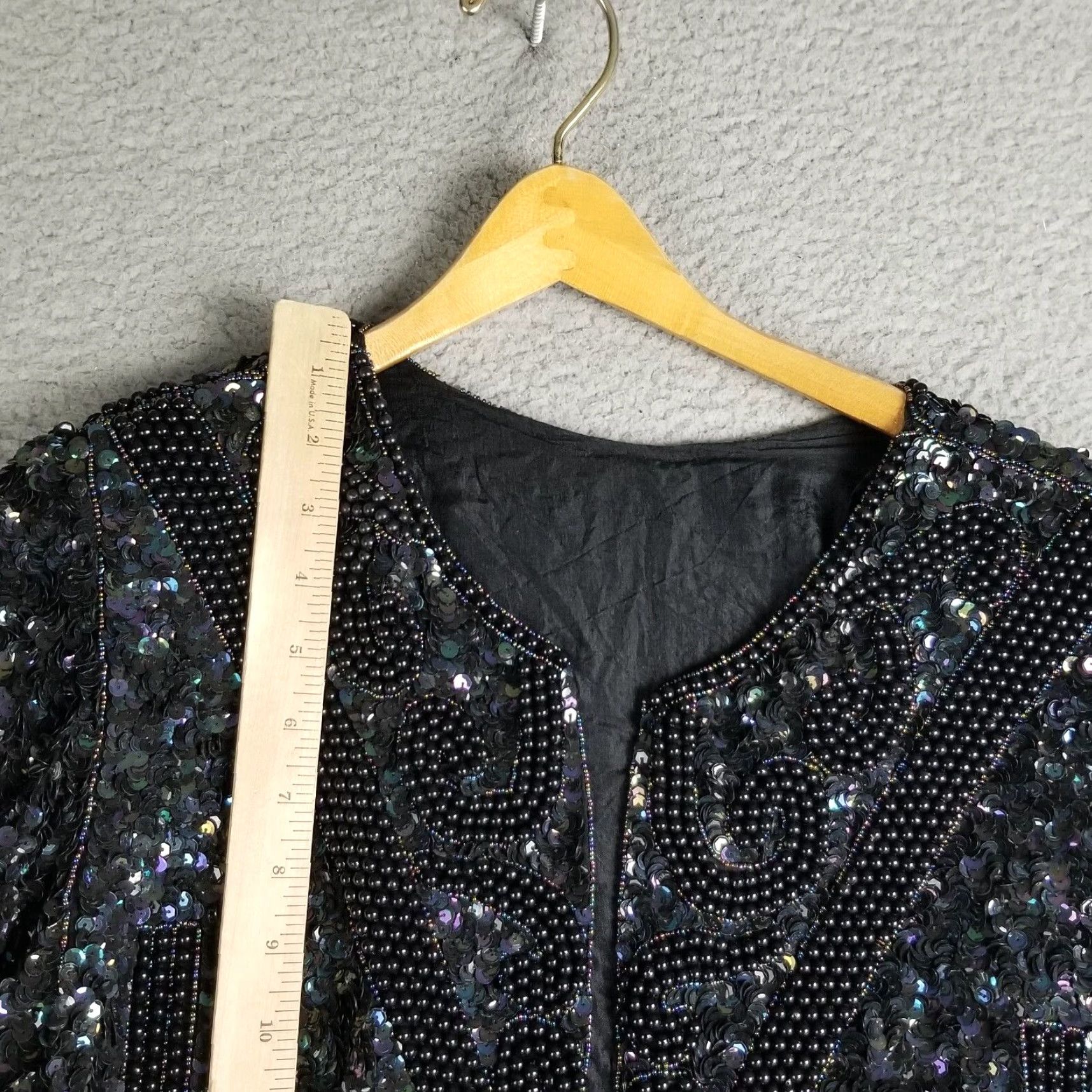 Vintage VINTAGE Boho Sequin Kimono Jacket Women Large Black All Seasons Geometric 20X29 Size 36" / US 14 / IT 50 - 4 Thumbnail
