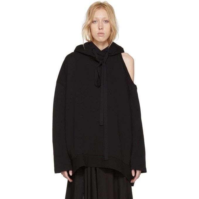 Ann Demeulemeester Ann Demeulemeester Black Tony Cold Shoulder Hoodie Size US M / EU 48-50 / 2 - 1 Thumbnail
